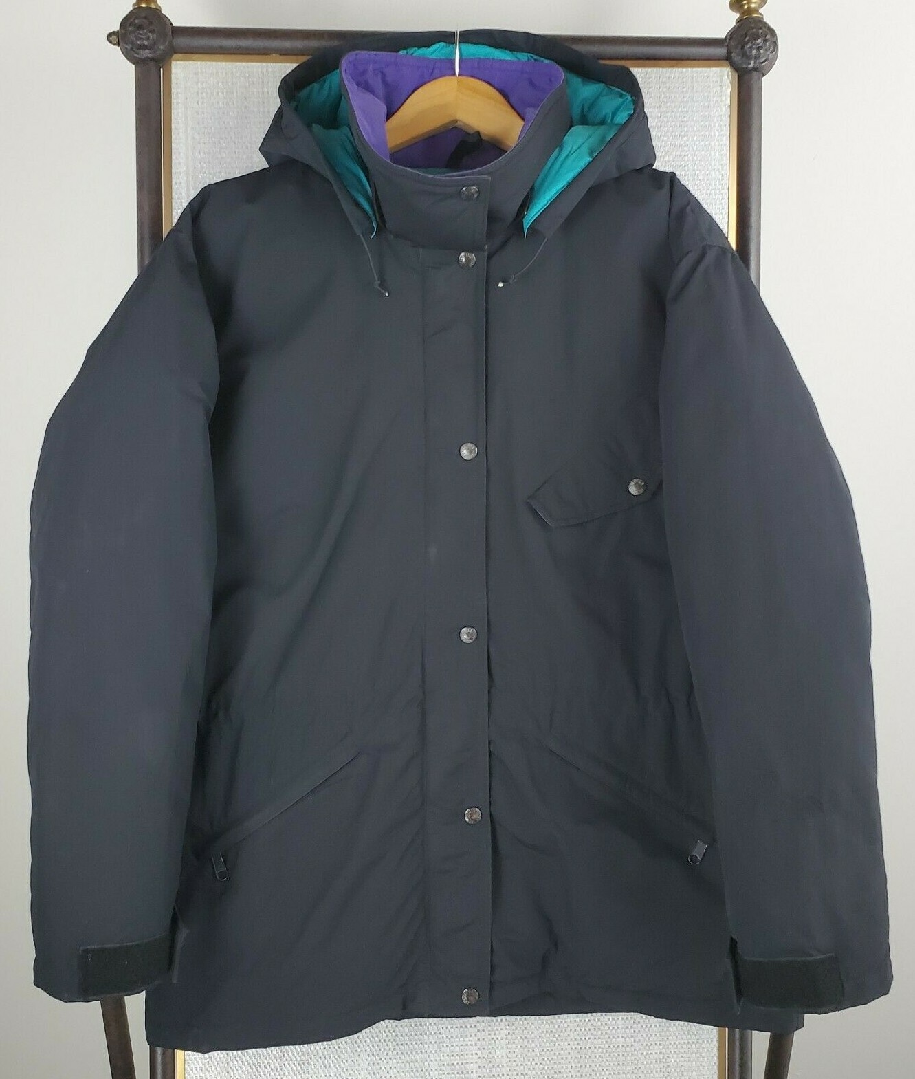 VTG THE NORTH FACE Size Large Womens Goose Down Hooded Black Winter Jacket Coat