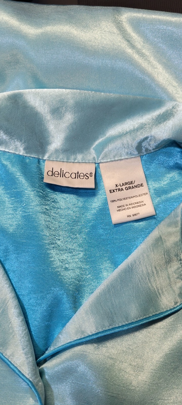 Vintage 90’s Delicates Liquid Satin Poly Turquoise Sleep Shirt Nightgown Sz XL