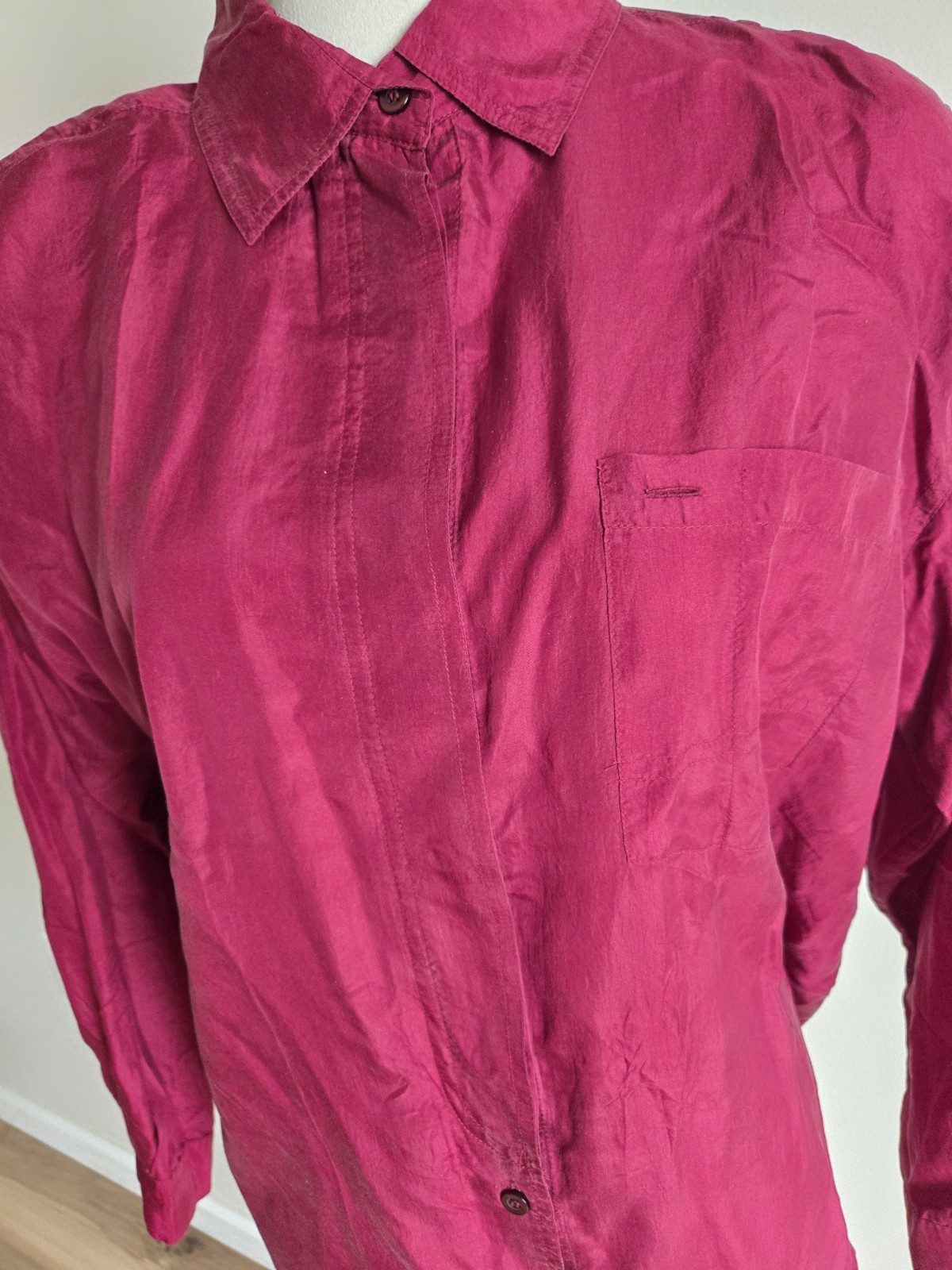 Details Express Eomens Vintage/Deep Red/sizeM/silk/Button Up/shitBlouse/Poket