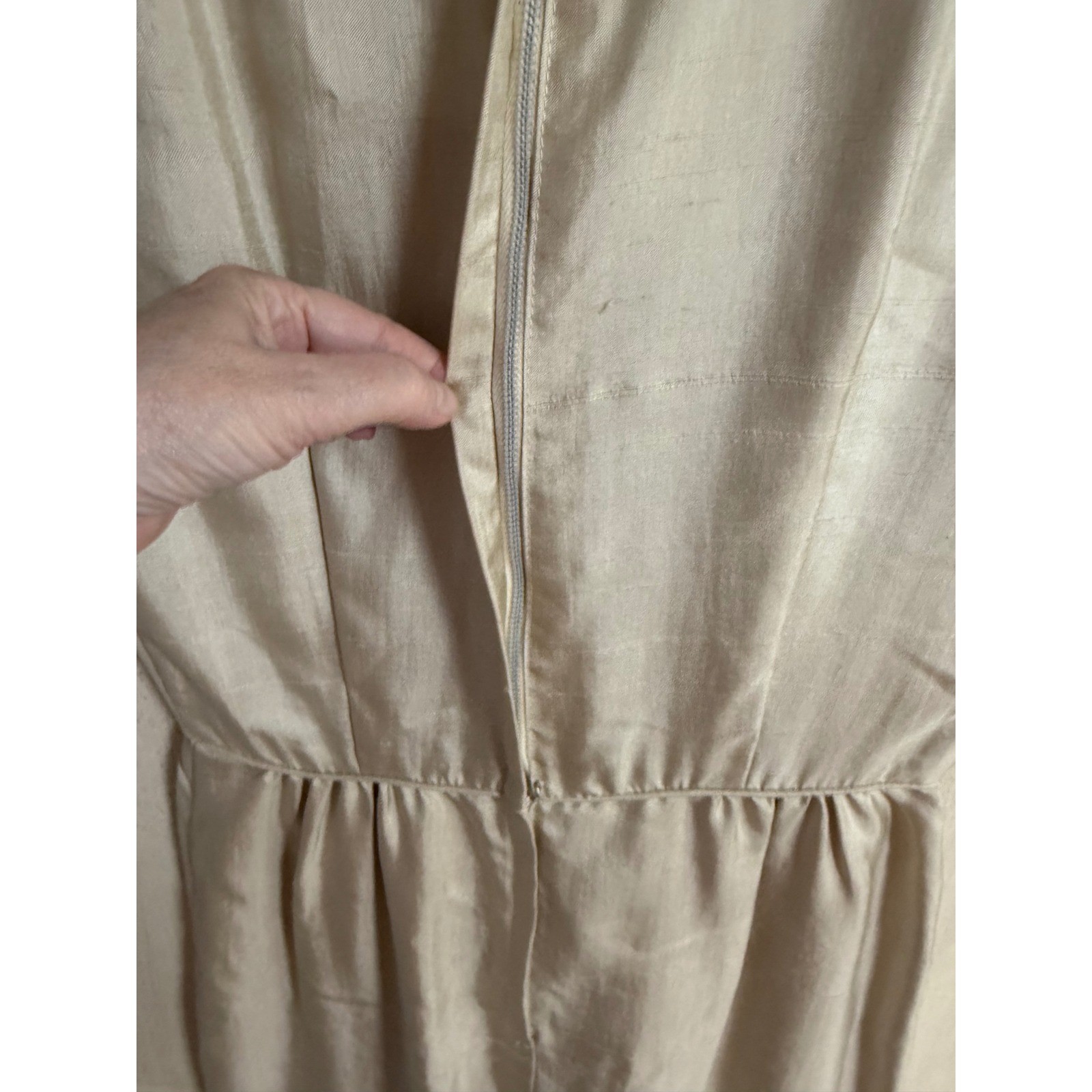 Vintage Bobbie Brooks Champagne Raw Silk Sheath Dress 60s Bow S MCM Cocktail
