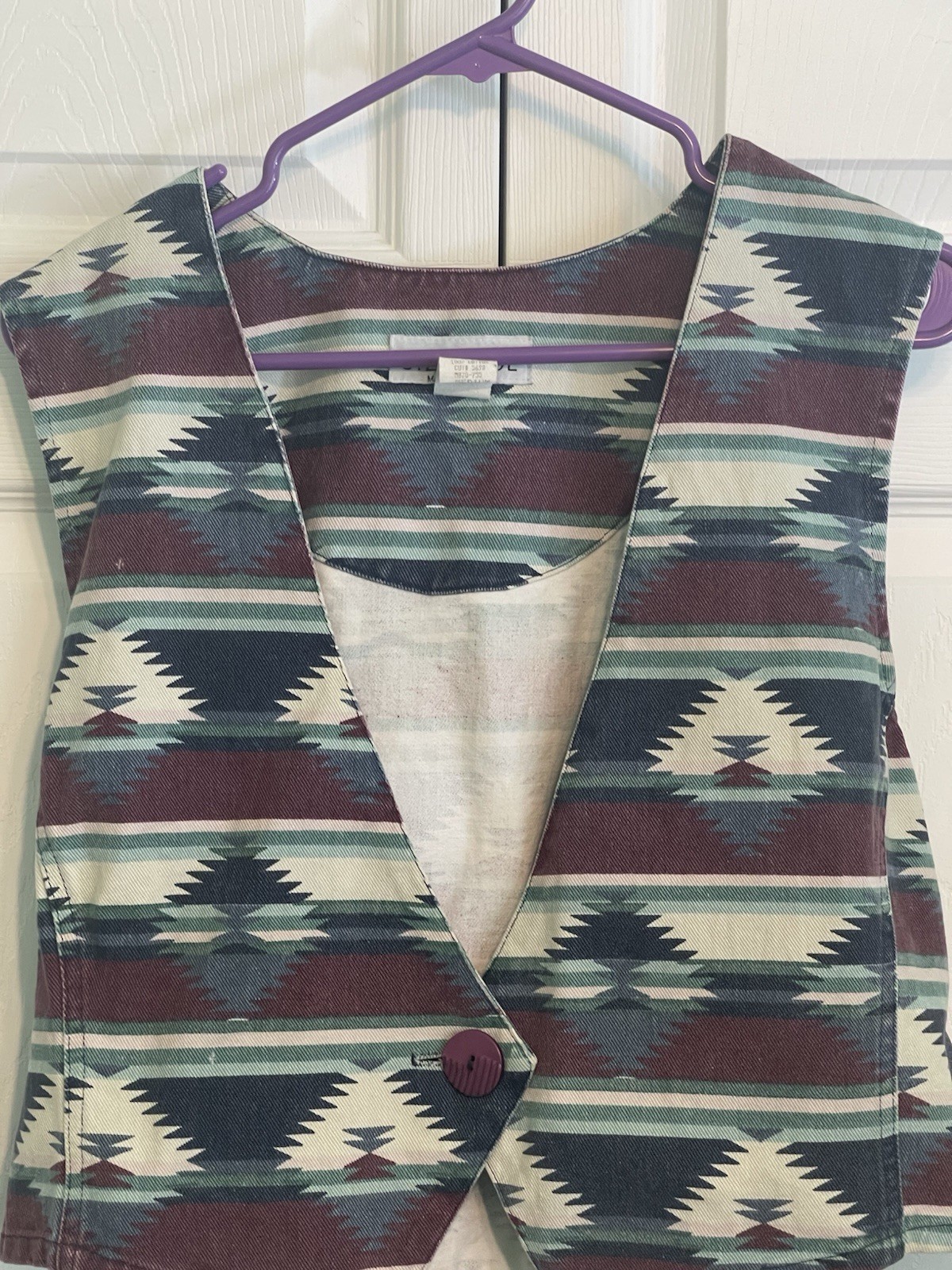 Vintage STAMPEDE Western Tie Back Vest Southwest Aztec Print Sz Med