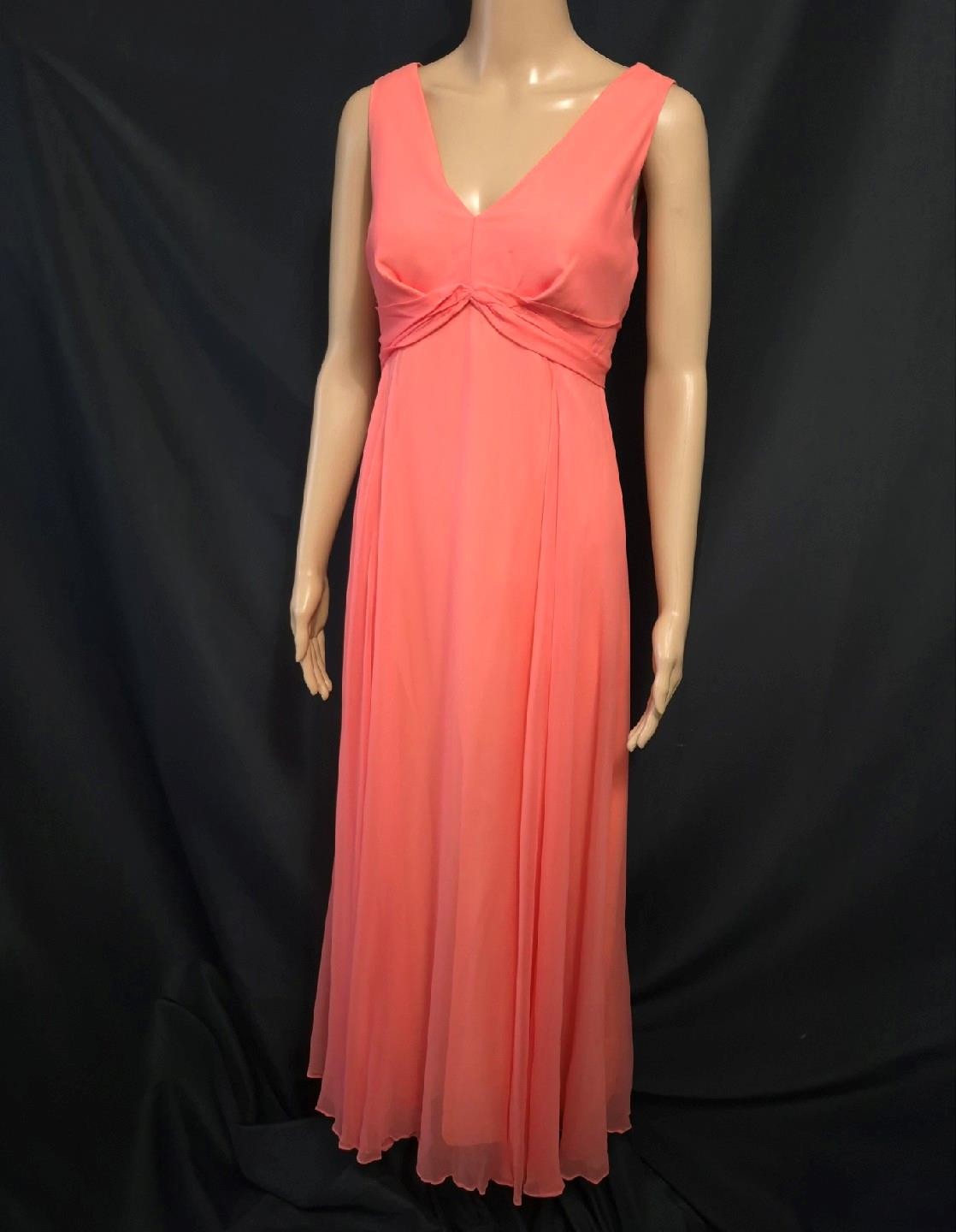 BOHO CORAL PINK CHIFFON 1970s Vintage SWEEPING Full Skirt MAXI DRESS GOWN