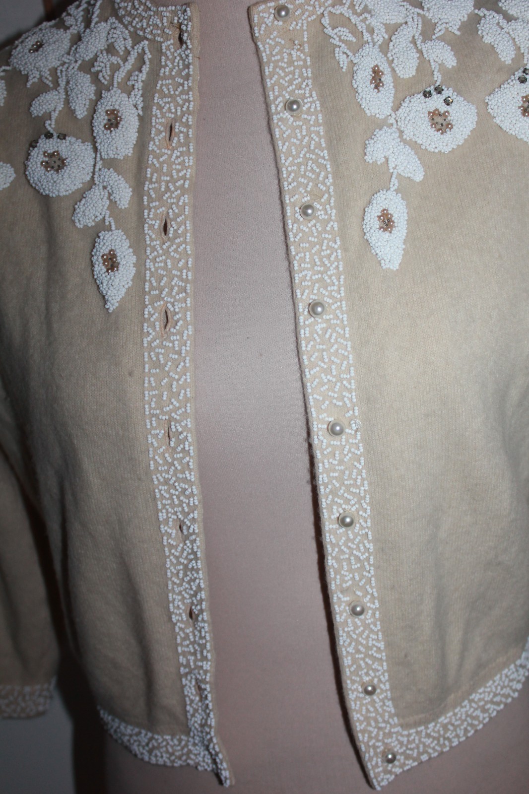 McMullen Angora wool Rabbit Hair beaded vintage Hong Kong cardigan XS rockabilly