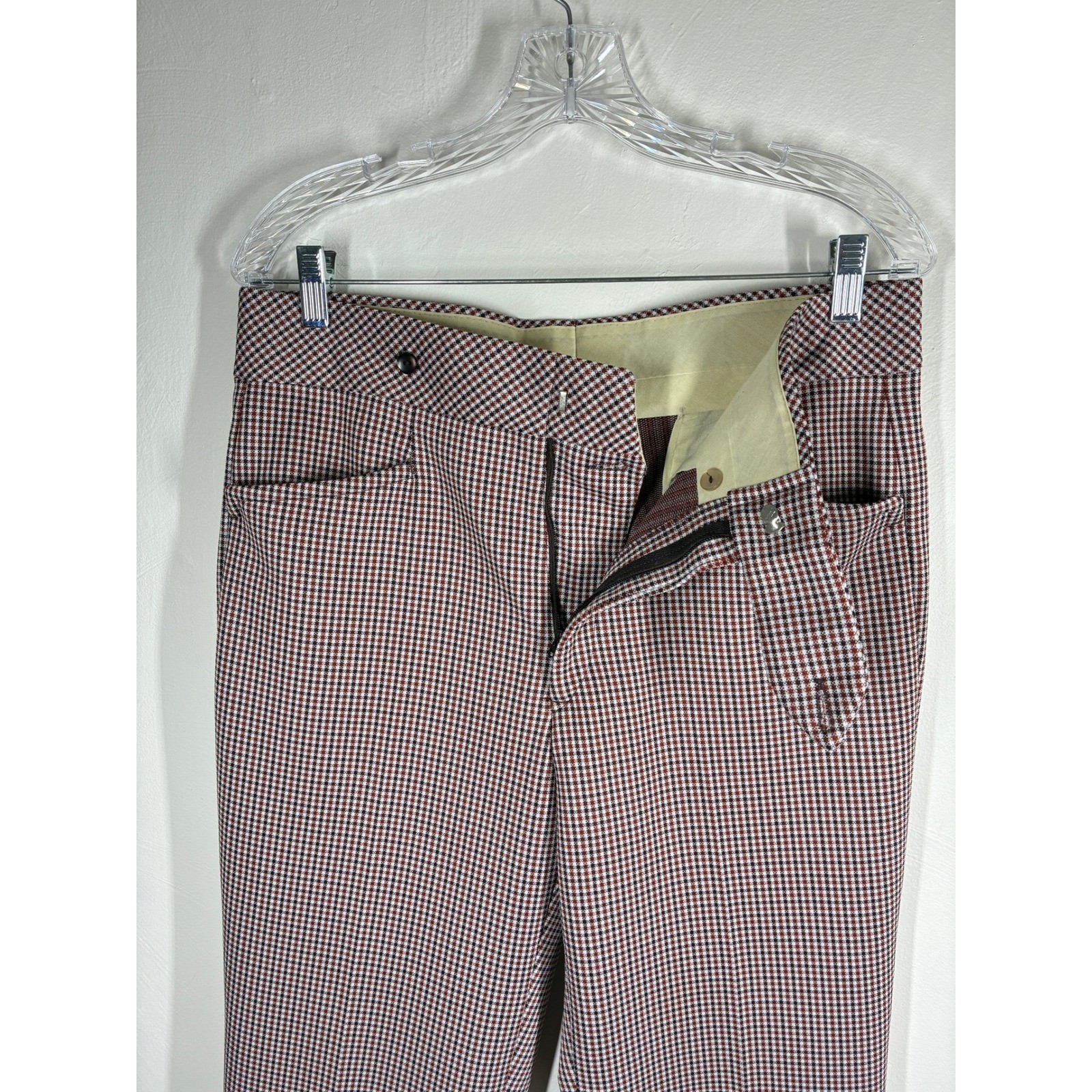 Vintage 70s Brown Plaid Bell Bottoms 31.5 x 28.75 Flare Leg Trousers Mod Groovy