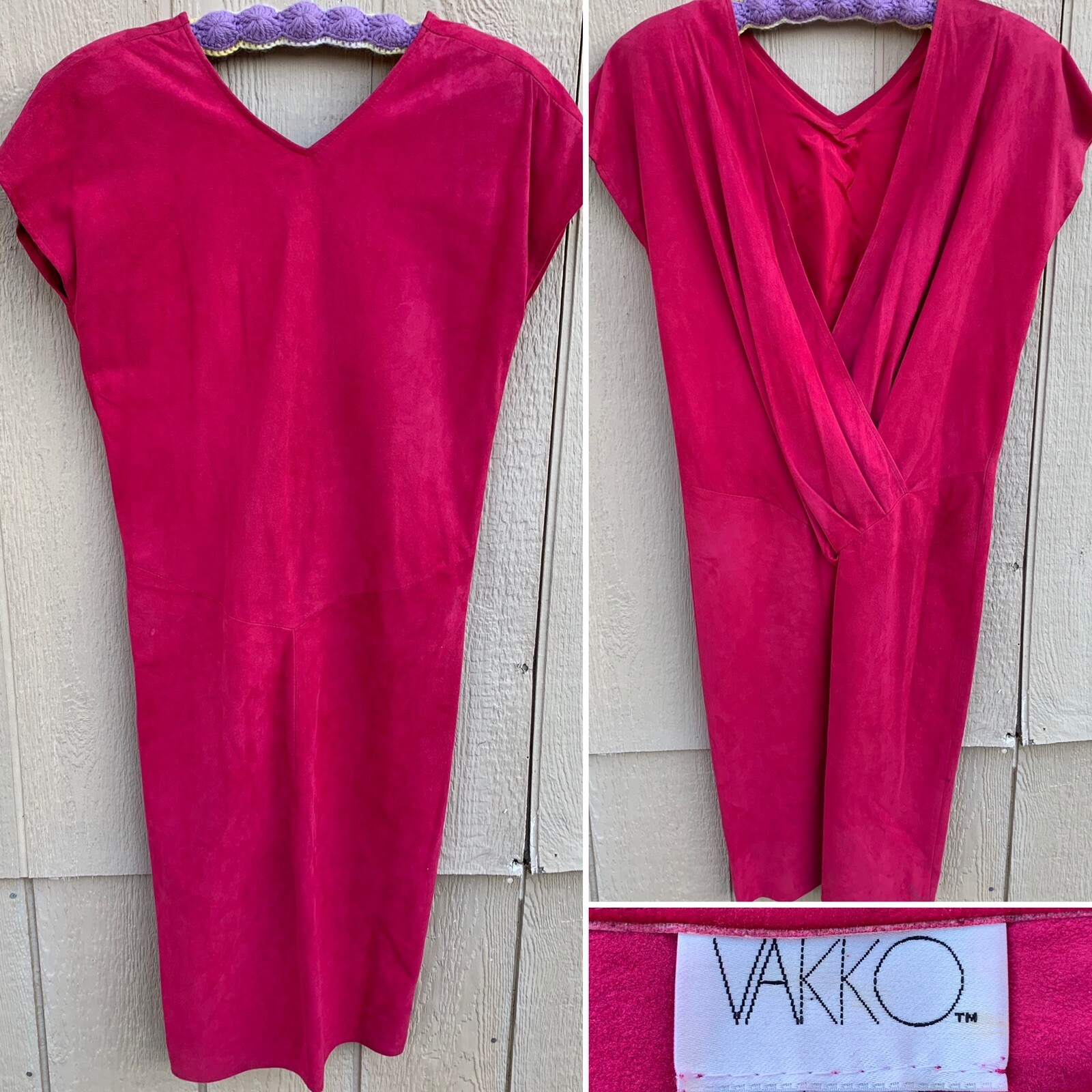 VAKKO Suede Dress Low Back Hot Pink Made In USA 1980s 80s Vintage Size 6