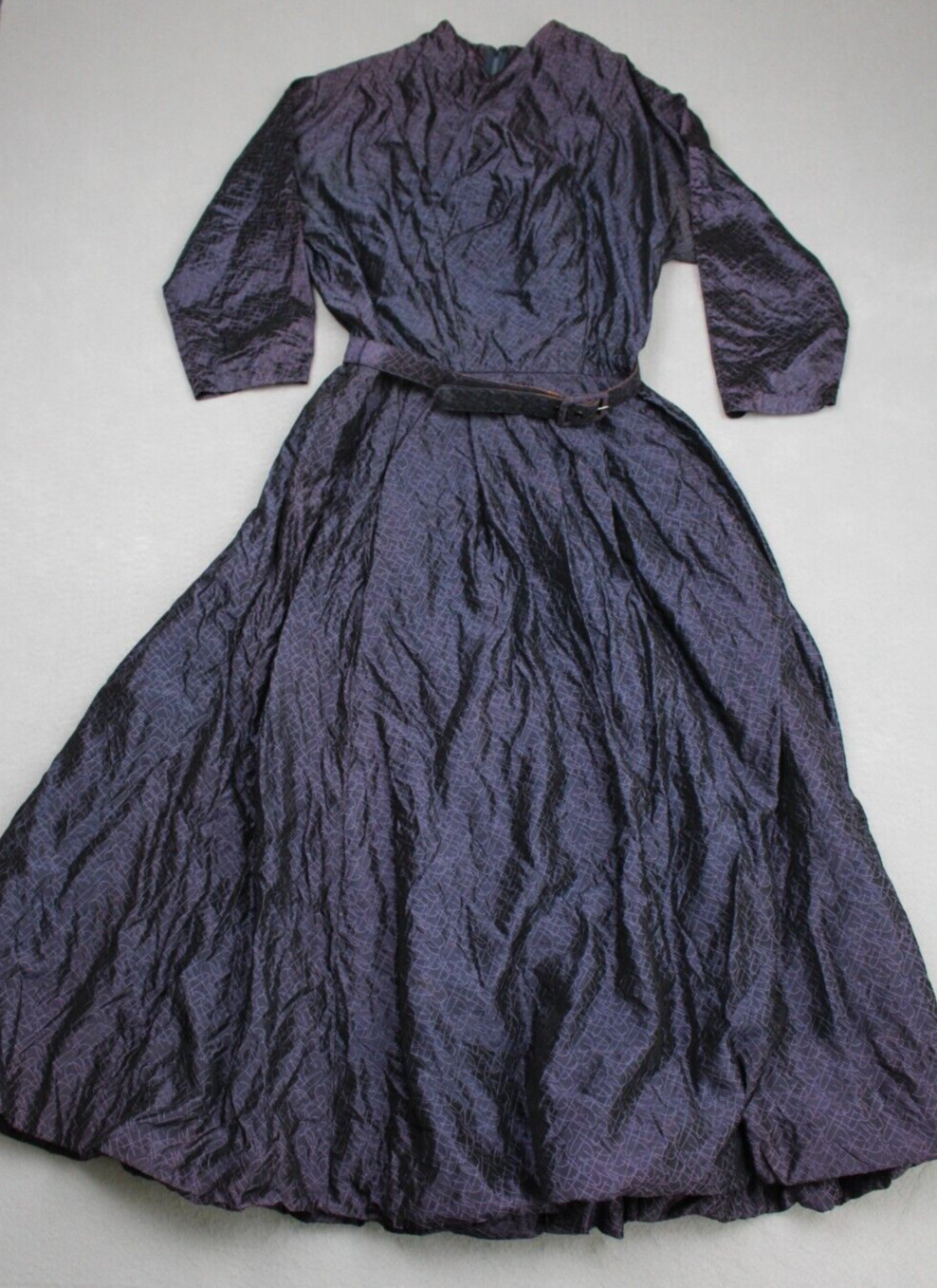 Vintage 1940s 50s Dress Womans Small Purple Geometric Rayon Formal Party