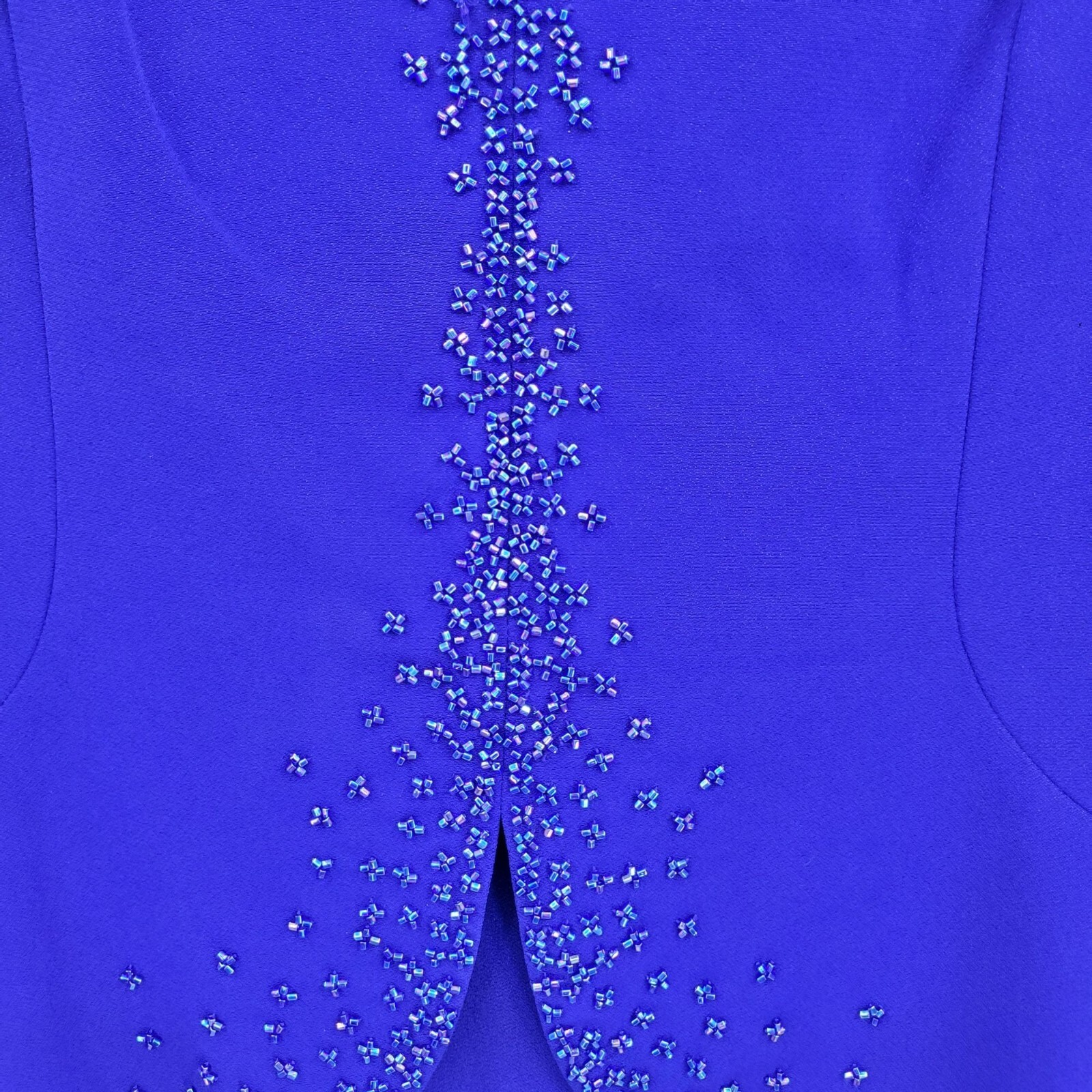 Vintage 80’s Daymor Couture Gown 6 Blue Peplum Beaded Front Slit Modest Sexy