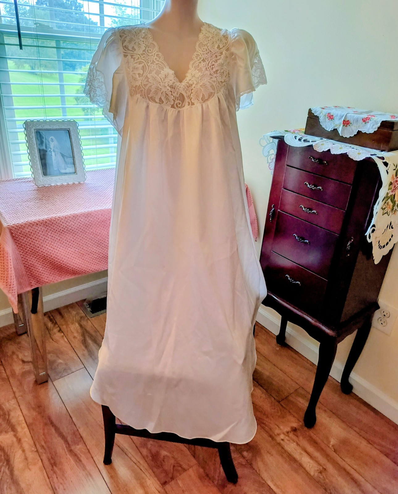 Vintage Eve Stillman White Weddng Nightgown Lingerie Lacy Satin