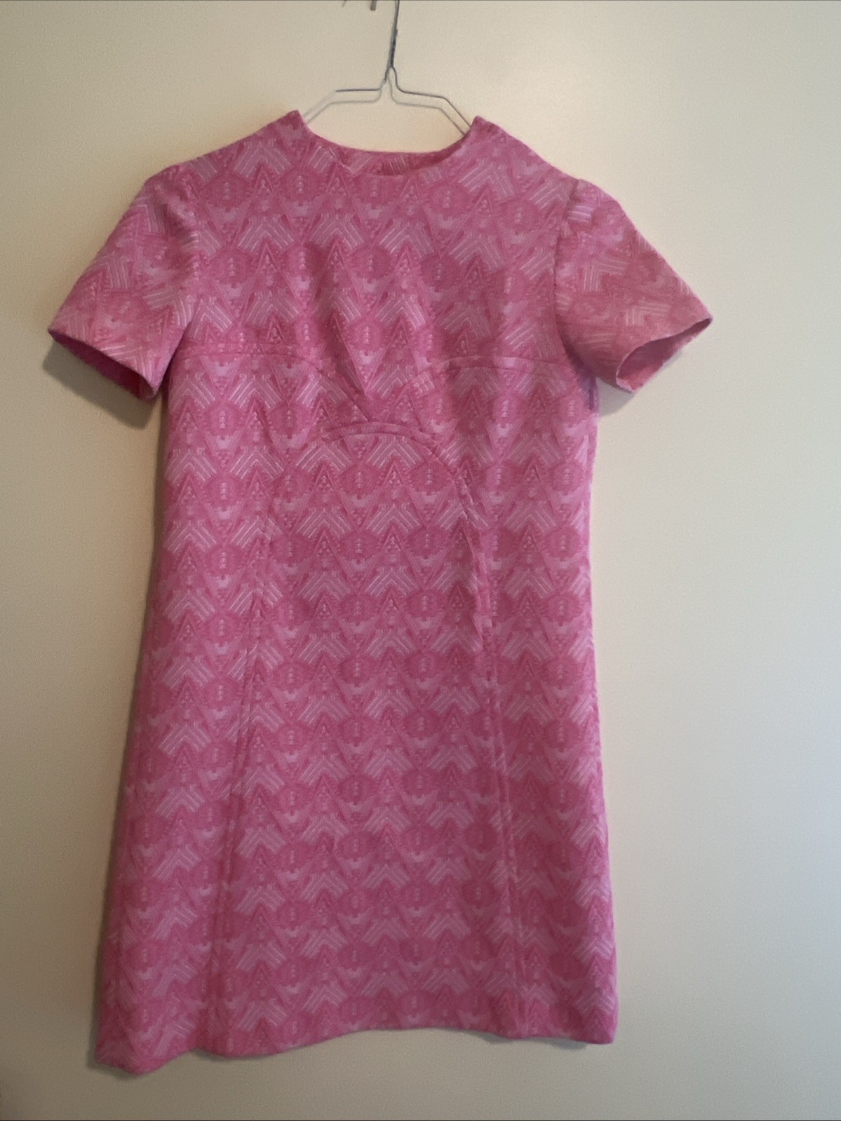 Vintage 1960s Pink Mod Shift Dress Handmade A-Line Retro Cottagecore
