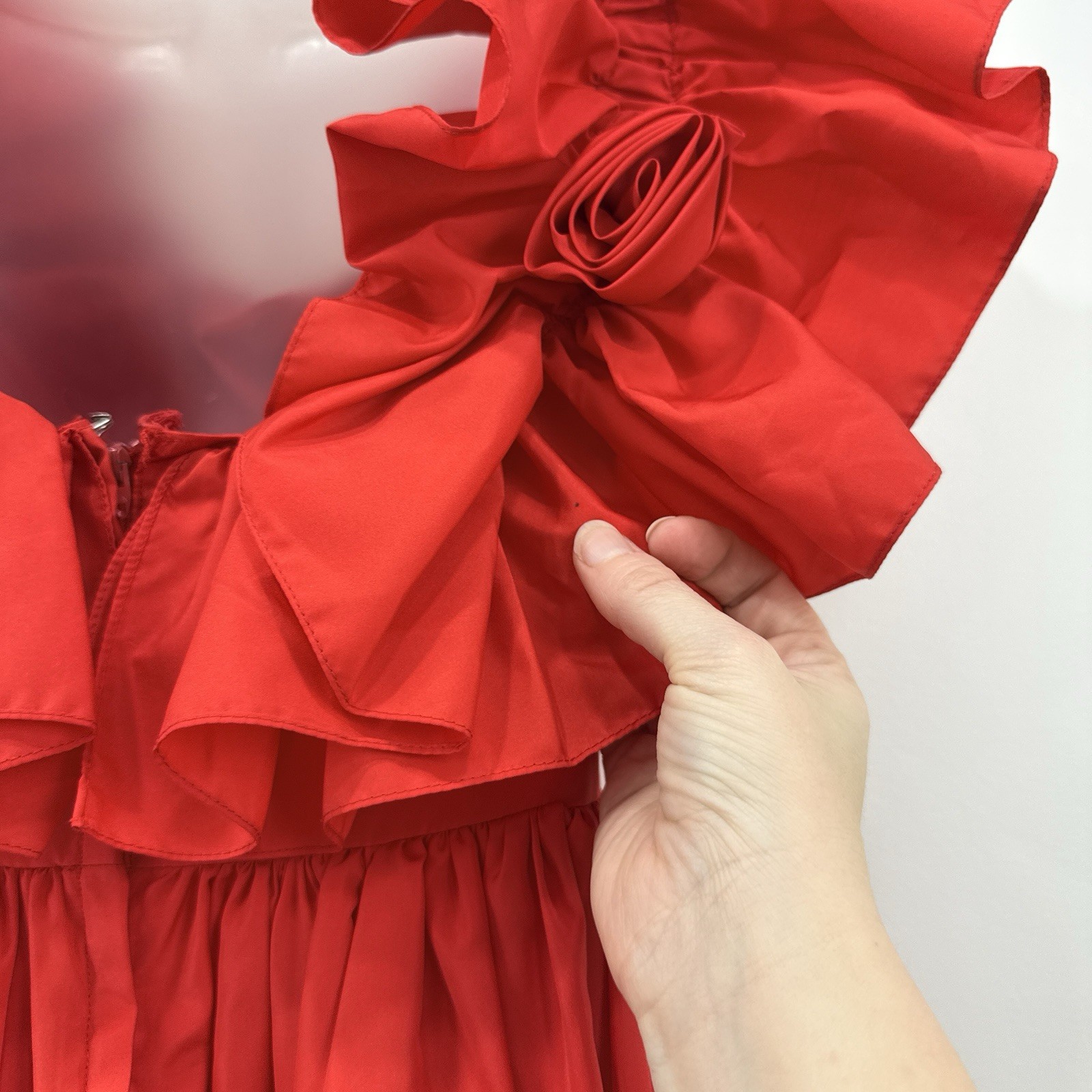 VTG Lorrie Deb Dress Women’s XS Red Rosette Union Made Avant Garde Feminine