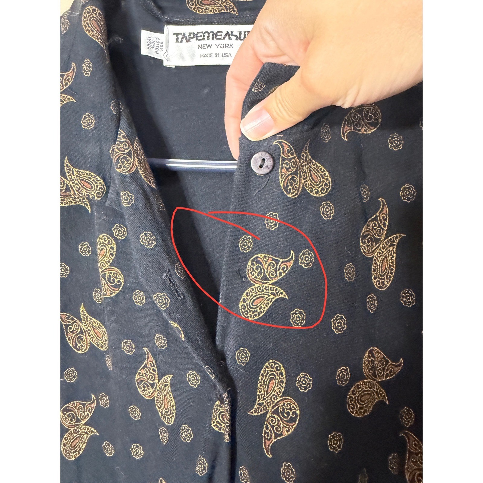 Vintage Tapemeasure NY Black Gold Paisley Stirrup Jumpsuit M USA