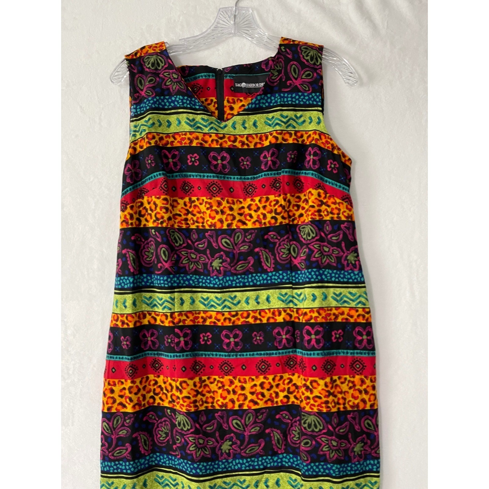 Sag Harbor Dress Womens 12 Vintage 90s Maxi Leopard Floral Mixed Media