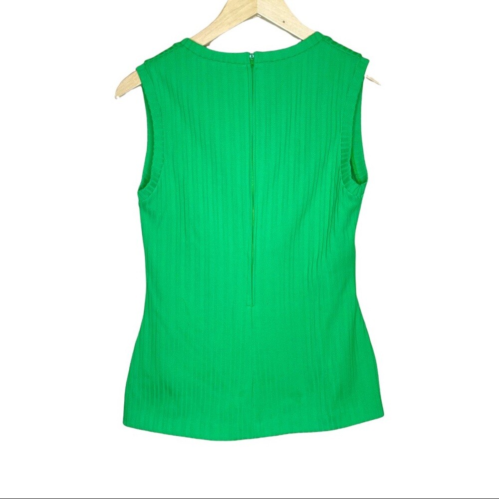 Vintage 1970’s Retro Bright Green Ribbed Knit Sleeveless Top