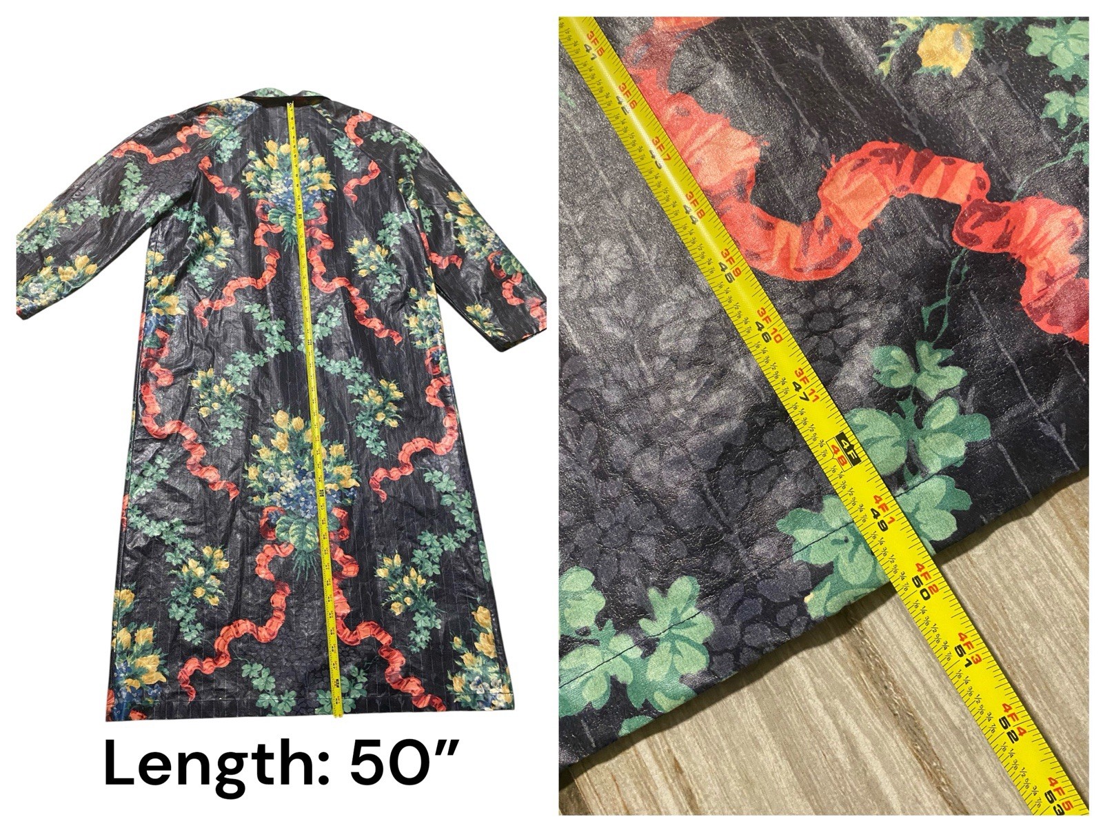 Vintage Nordic House Designs Blue Floral Maxi Raincoat USA 80s 90s Cottagecore