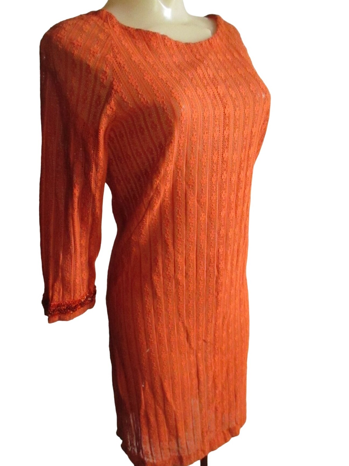 True Vintage Dress 6/8 1960’s Mesh/Lace Burnt Orange Handmade Shift Mod