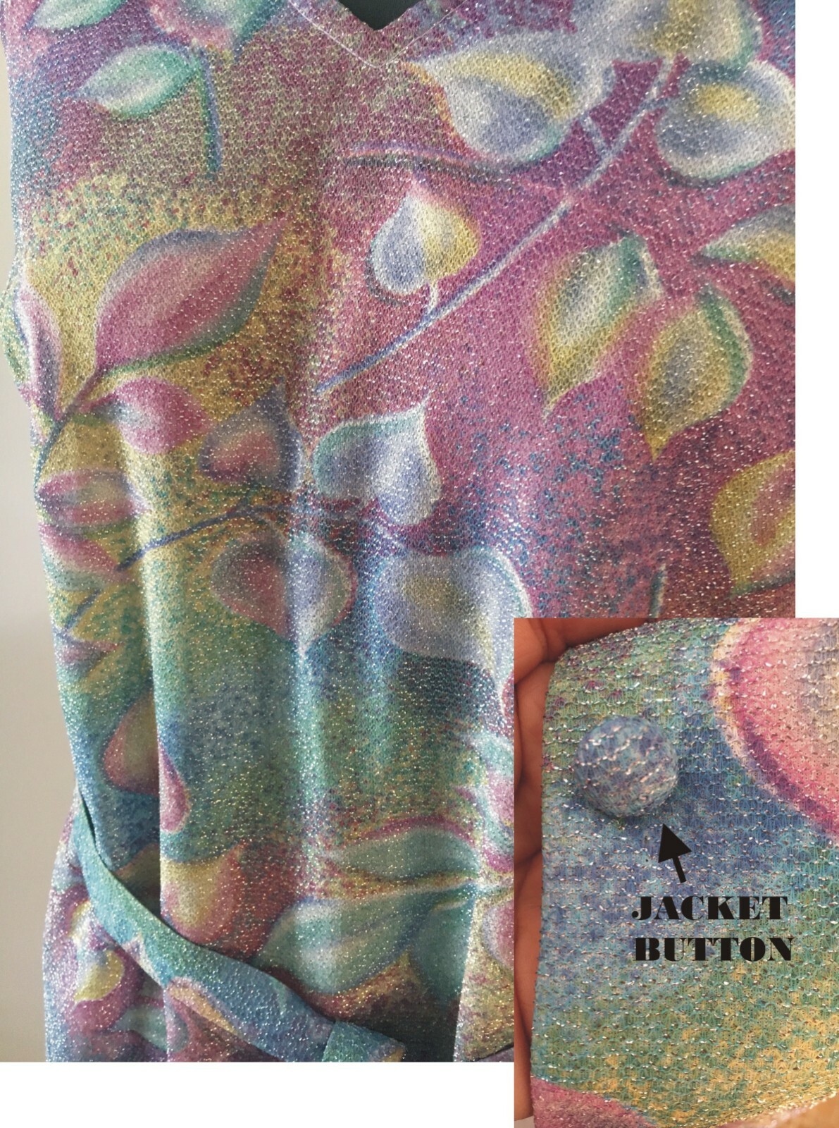 60s Size 16 Bust 38 Lurex Long Dress Jacket Belt VTG Maxi Prom Evening Gown Boho