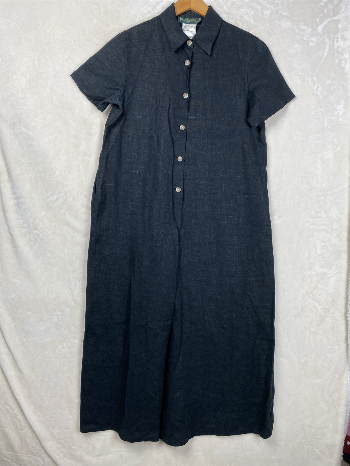 Vintage Harve Benard Maxi Dress Womens Medium Black 100% Linen Heavy Minimalist