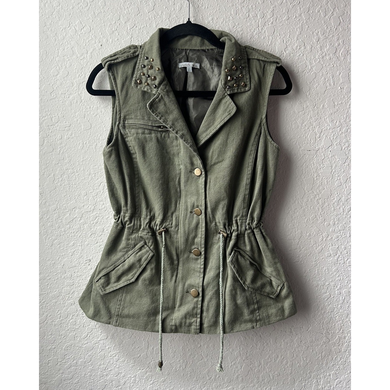 Vintage 2000s/ Y2K Woman’s Charlotte Russe Green Studded Collar Vest (Small)