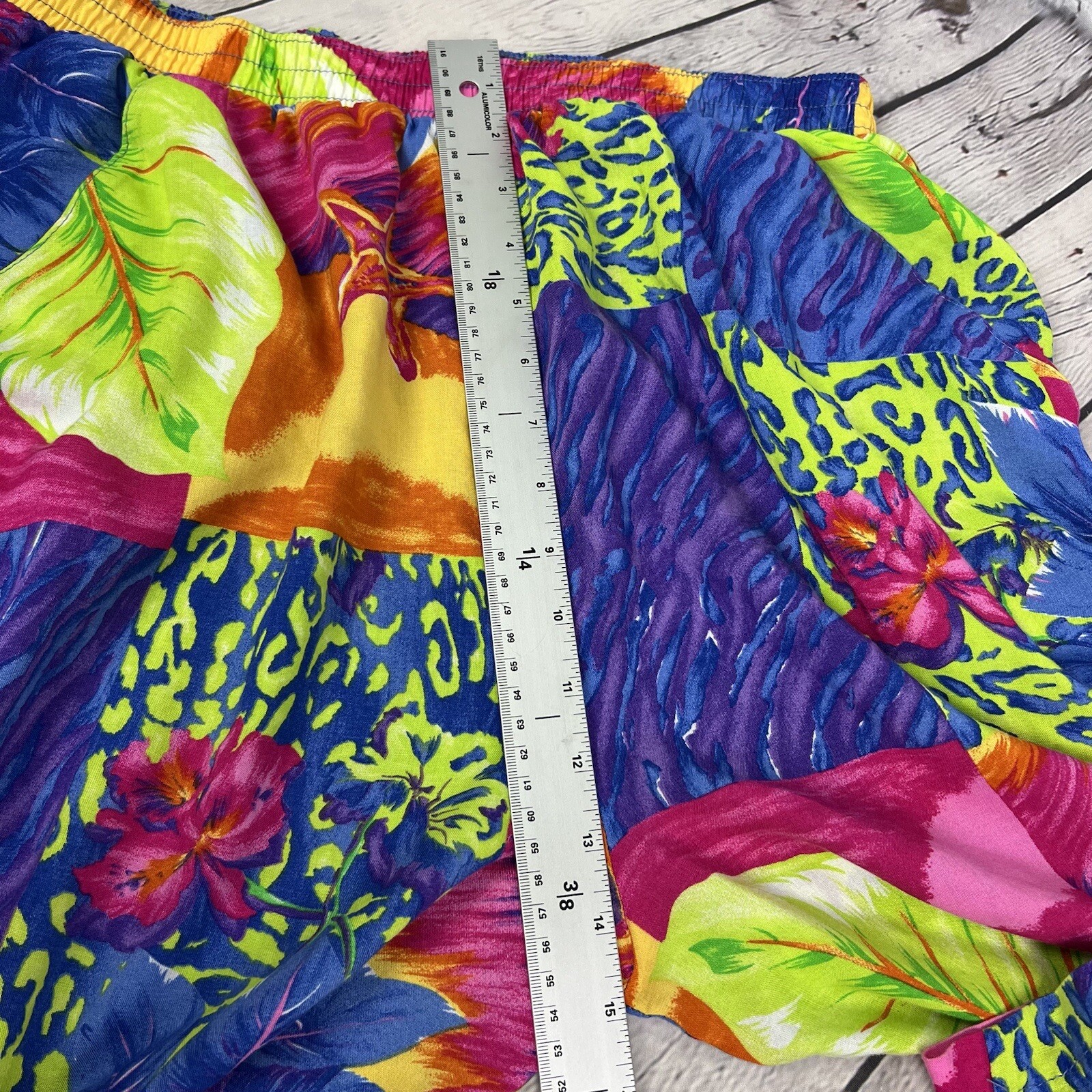 Vintage Sea Suns Neon Bright Floral Tropical Leopard Beach Pants & Top Set XL