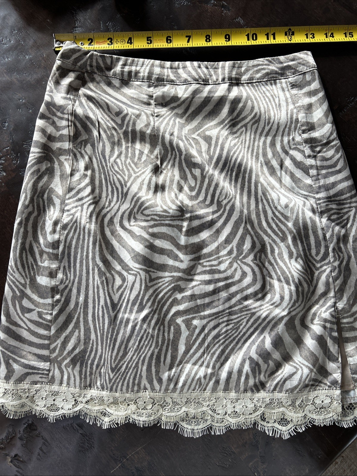 Showpo Satin Slip Skirt With Lace. Sz 2 Perfect Condition Brown And Cream Zebra
