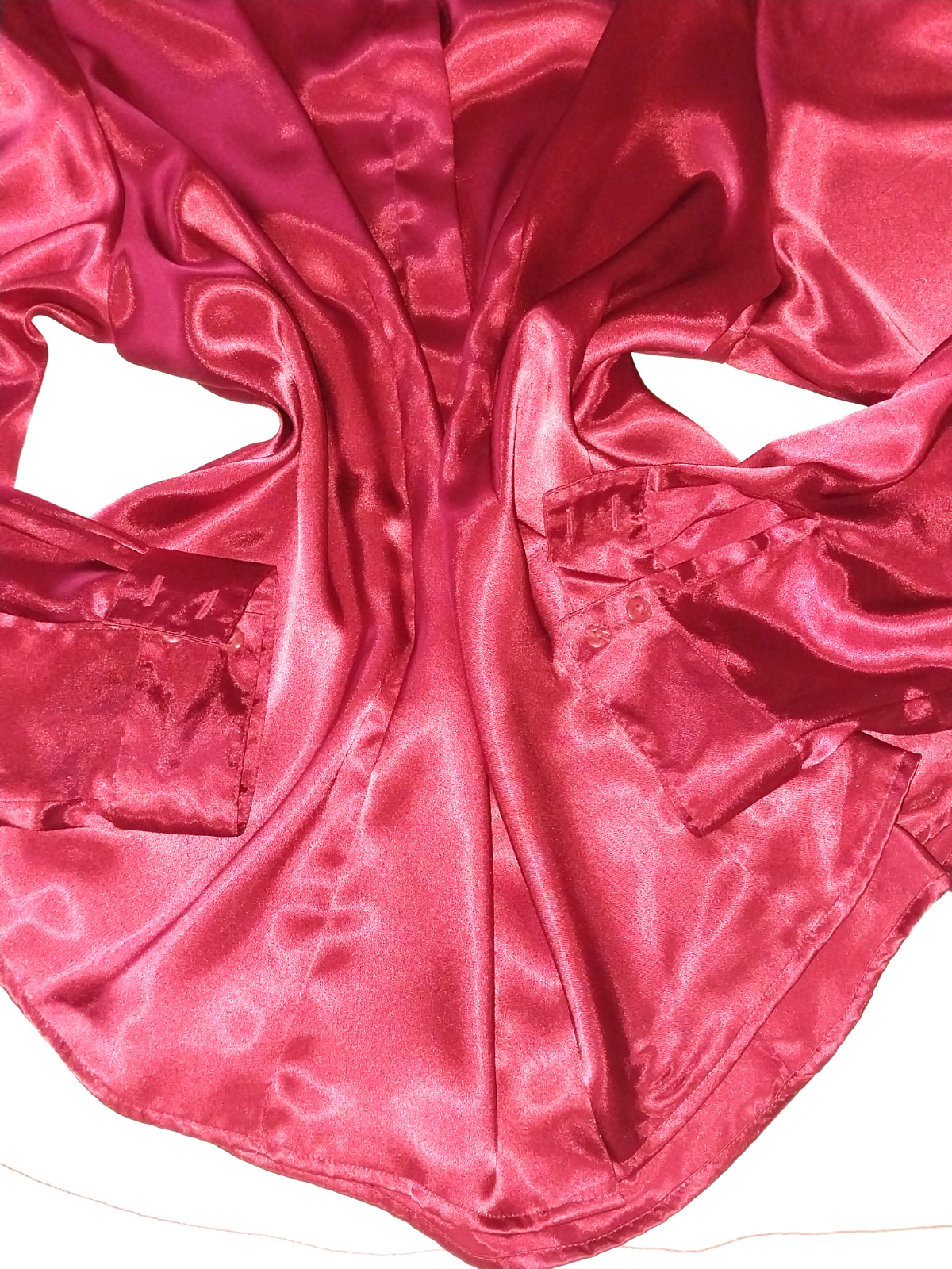 VTG SATIN SHINY RED HIDDEN BUTTON NOTCH COLLAR SECRETARY BLOUSE 48/50 NOS