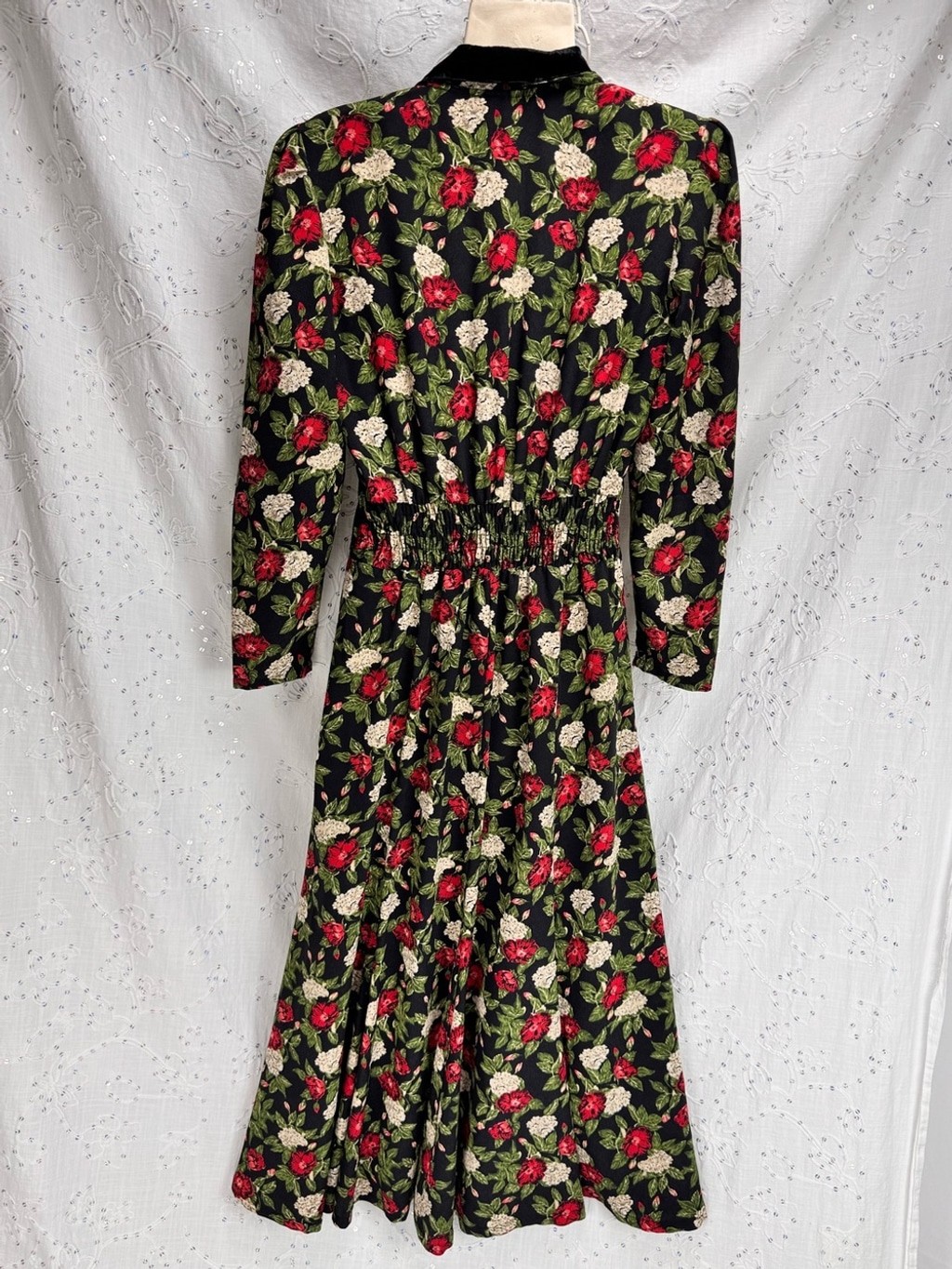 Vintage 80s 90s Northern Traditions Floral Maxi Dress Velvet Collar Button Front