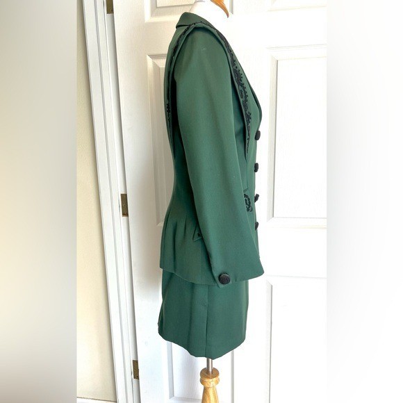 vintage BONPOINT green 100% wool suit black trim France whimsical luxury preppy