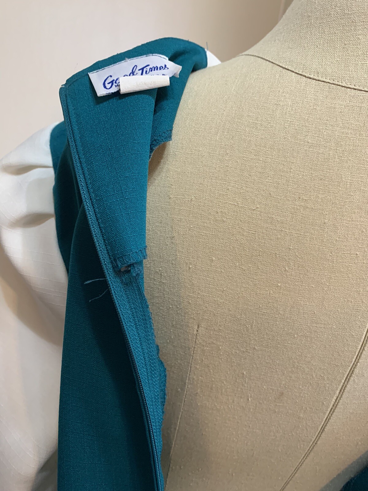 Vtg 80s Does 60s Secretary Dress Teal White Sz 16 Retro Flight Attendant Costume