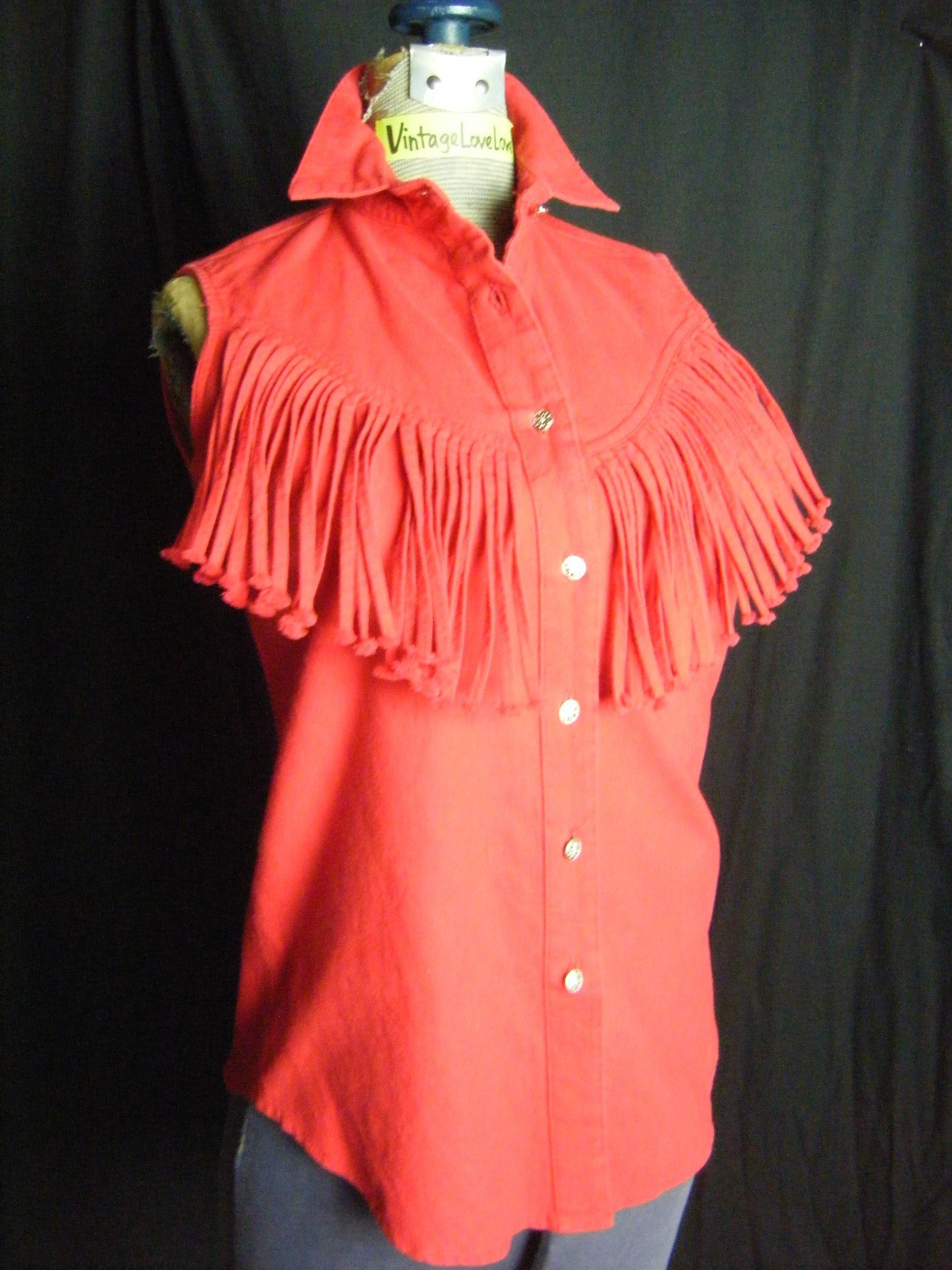 CIIRCLE T Vtg 70-80s Red Fringes Western Shirt-Bust 33/3XS-2XS