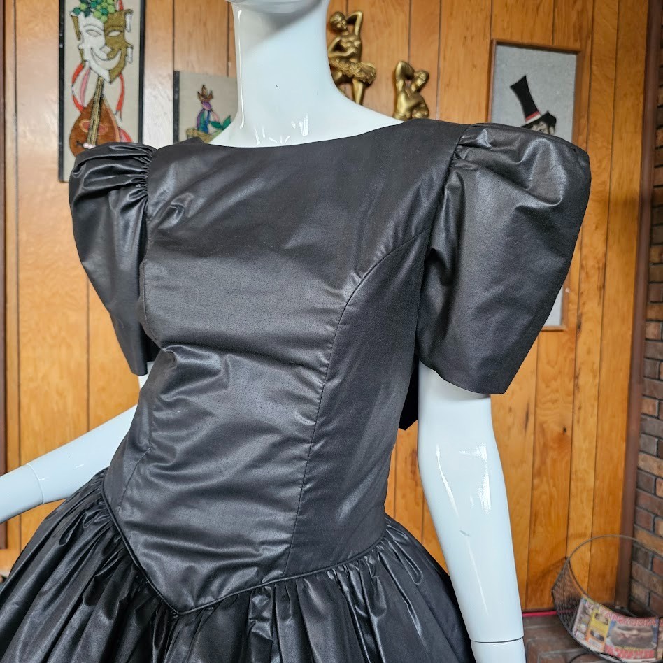 Vtg 80s Goth Princess Wedding Gunmetal Pageant Prom Party Circle Evening Dress M