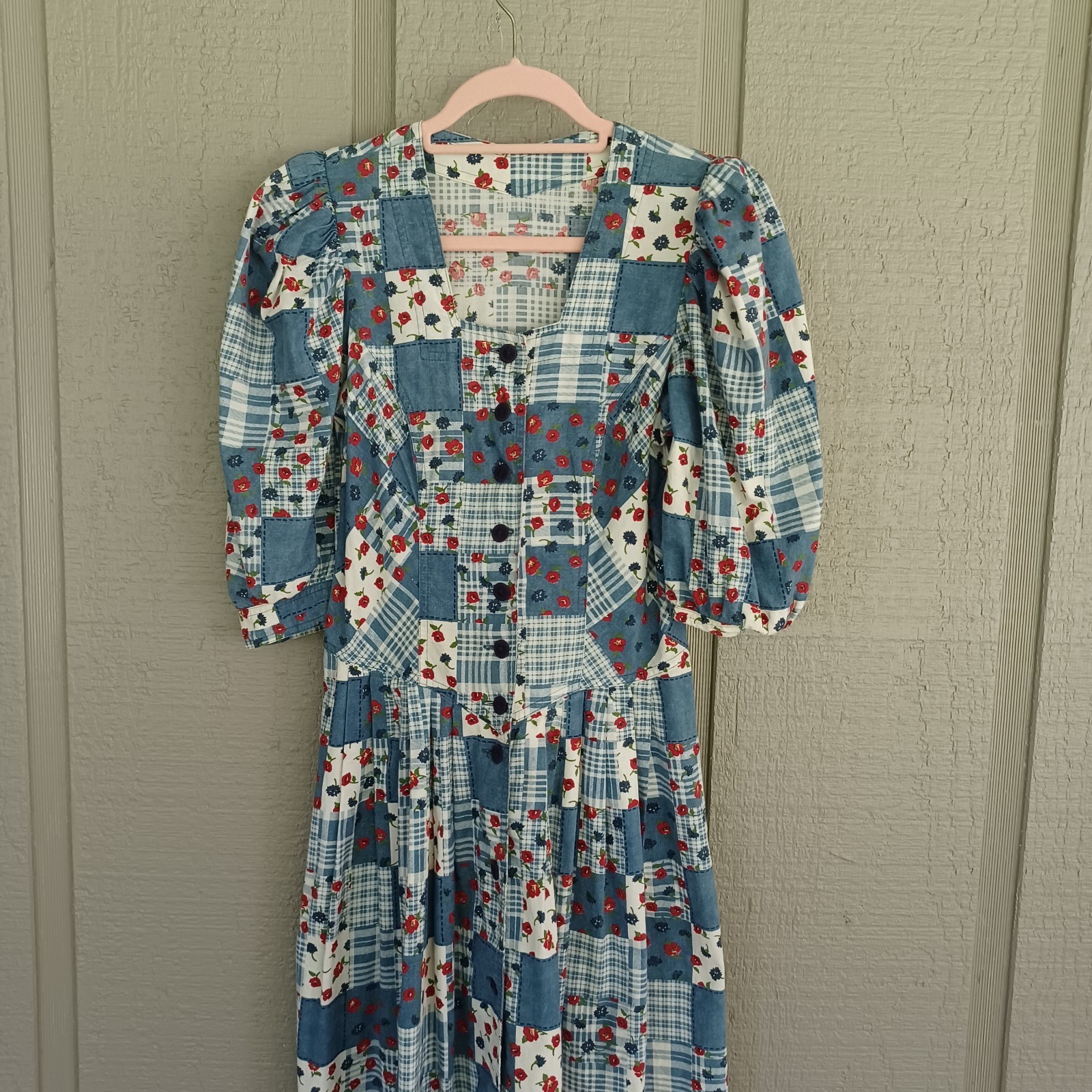 Salzburger Dirndl Vintage Floral Patchwork Midi Dress Size 36 Cottage Feminine
