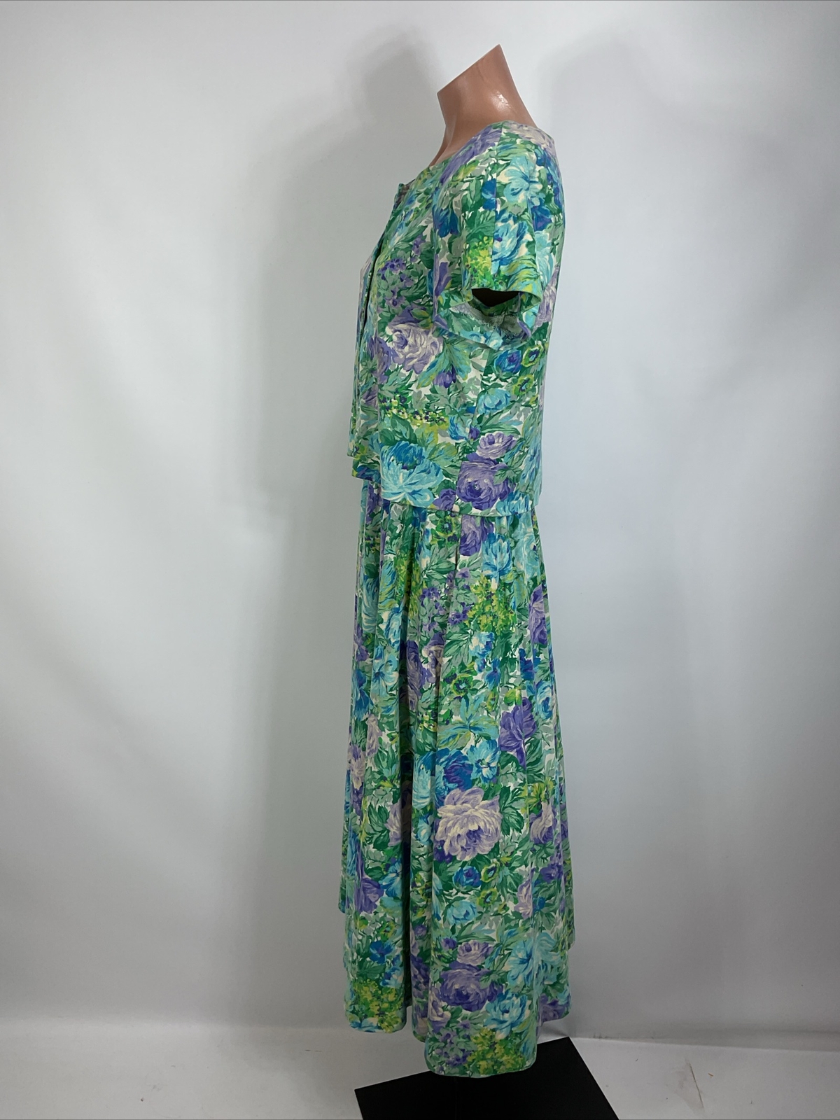 Vintage Expo Dress 80s Floral Sundress Puff Sleeve Cardigan Set Cottagecore Sz 8