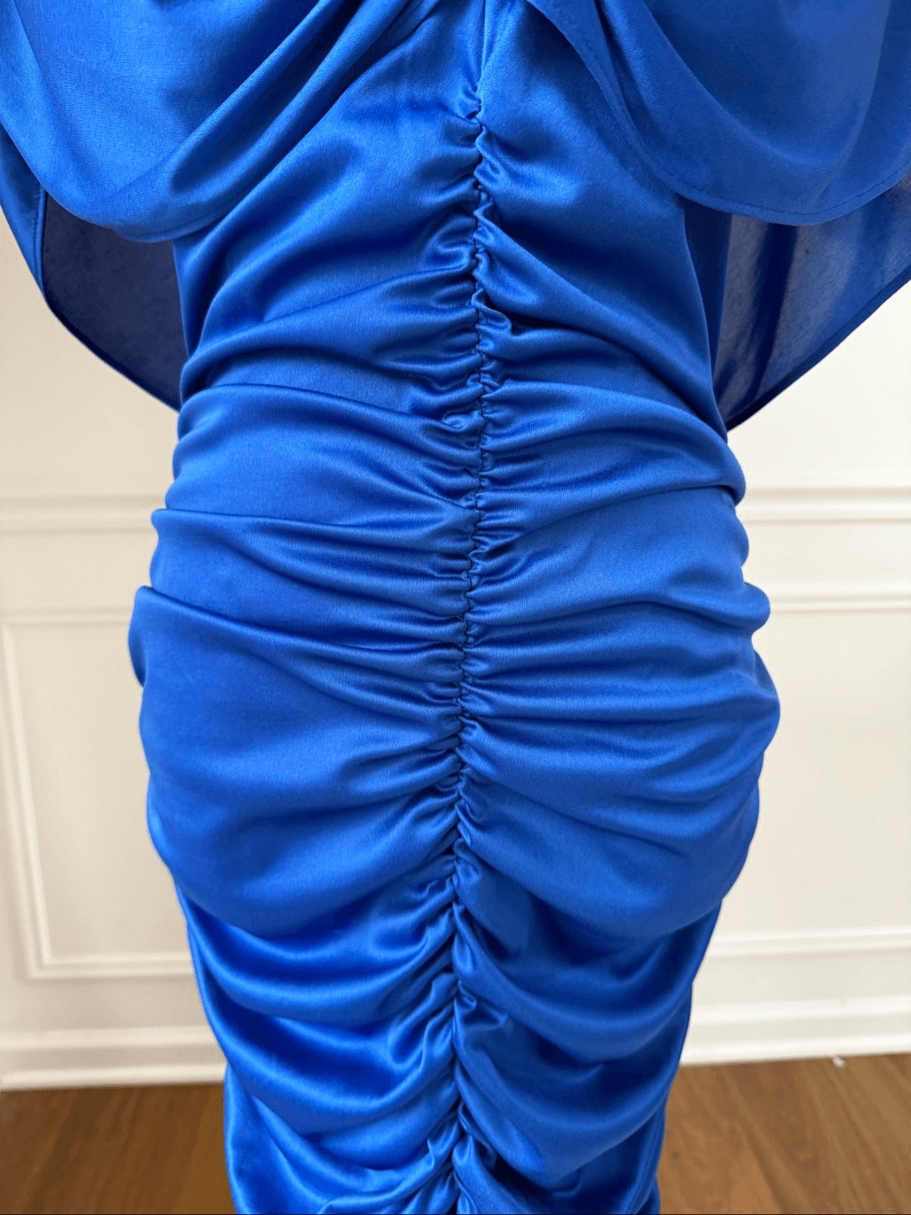 Vintage 80s Mayven’s of California Cobalt Blue Rocker Chic Ruched Midi Dress M