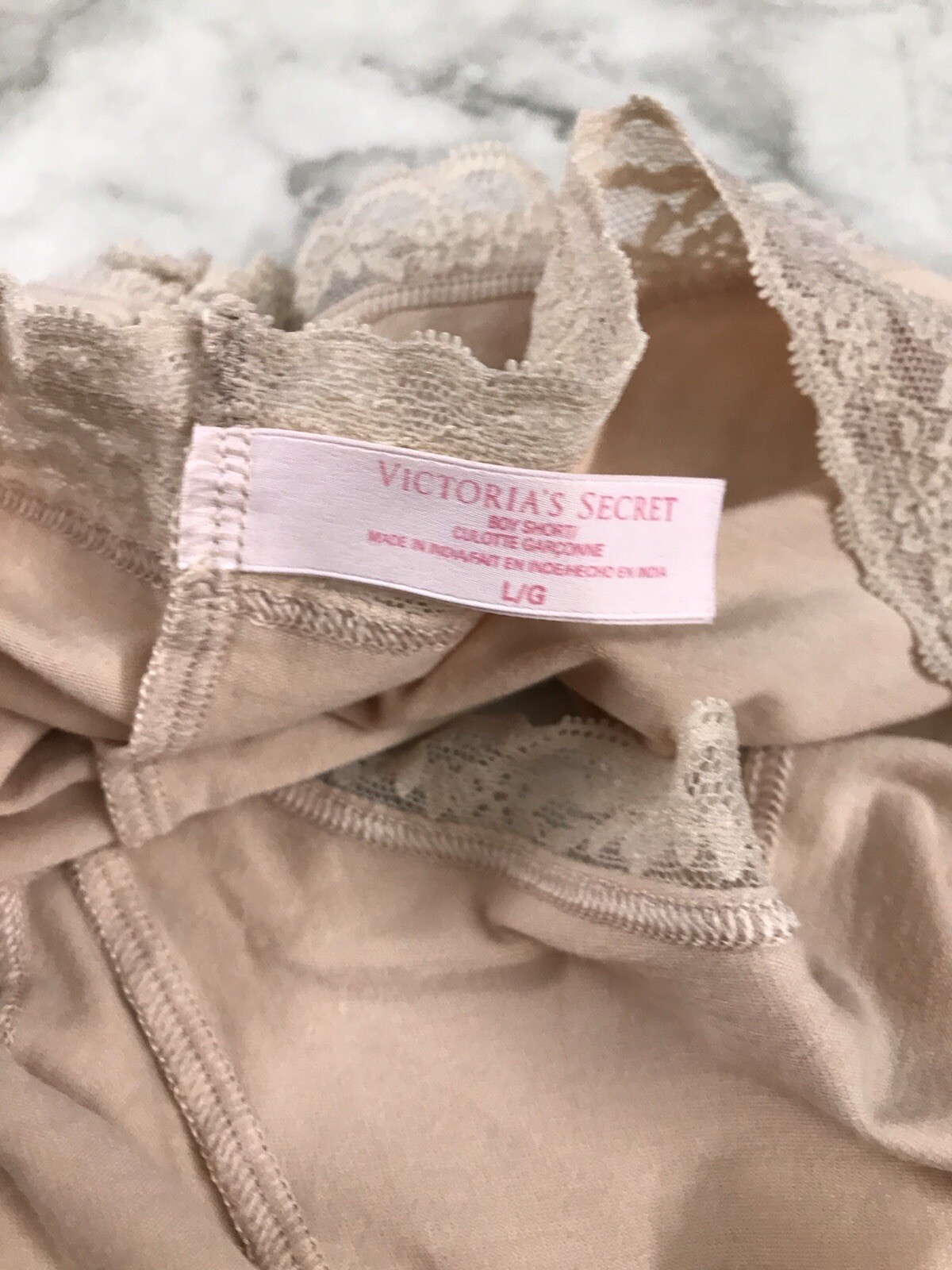 WOMEN’S Vintage Heart Logo Victoria’s Secret Cotton Boy Short Trim Lace Sz Lg