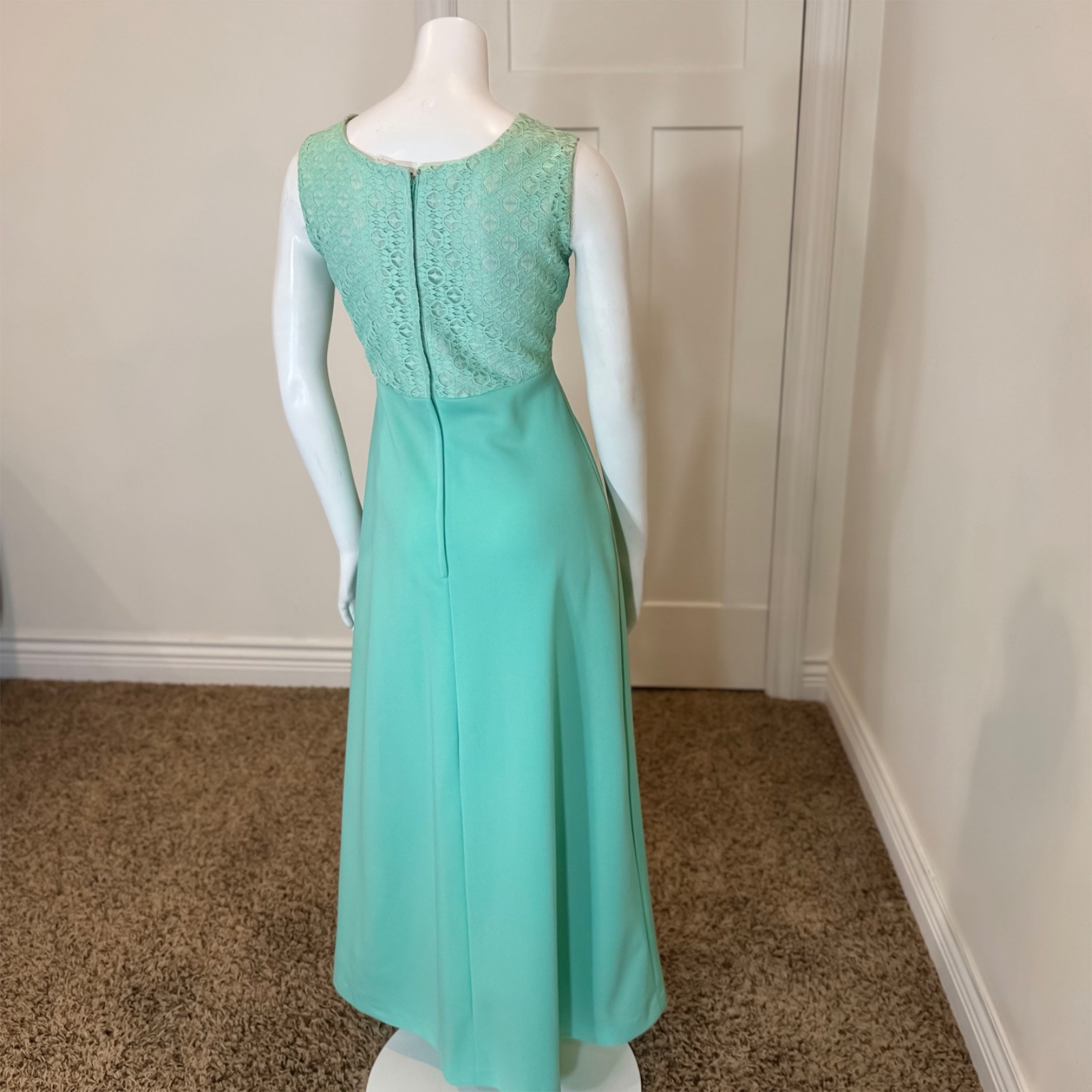 Vintage 70’s LACE MAXI SHIRT JACKET x DRESS SET M MCM Retro Green Suit Evening