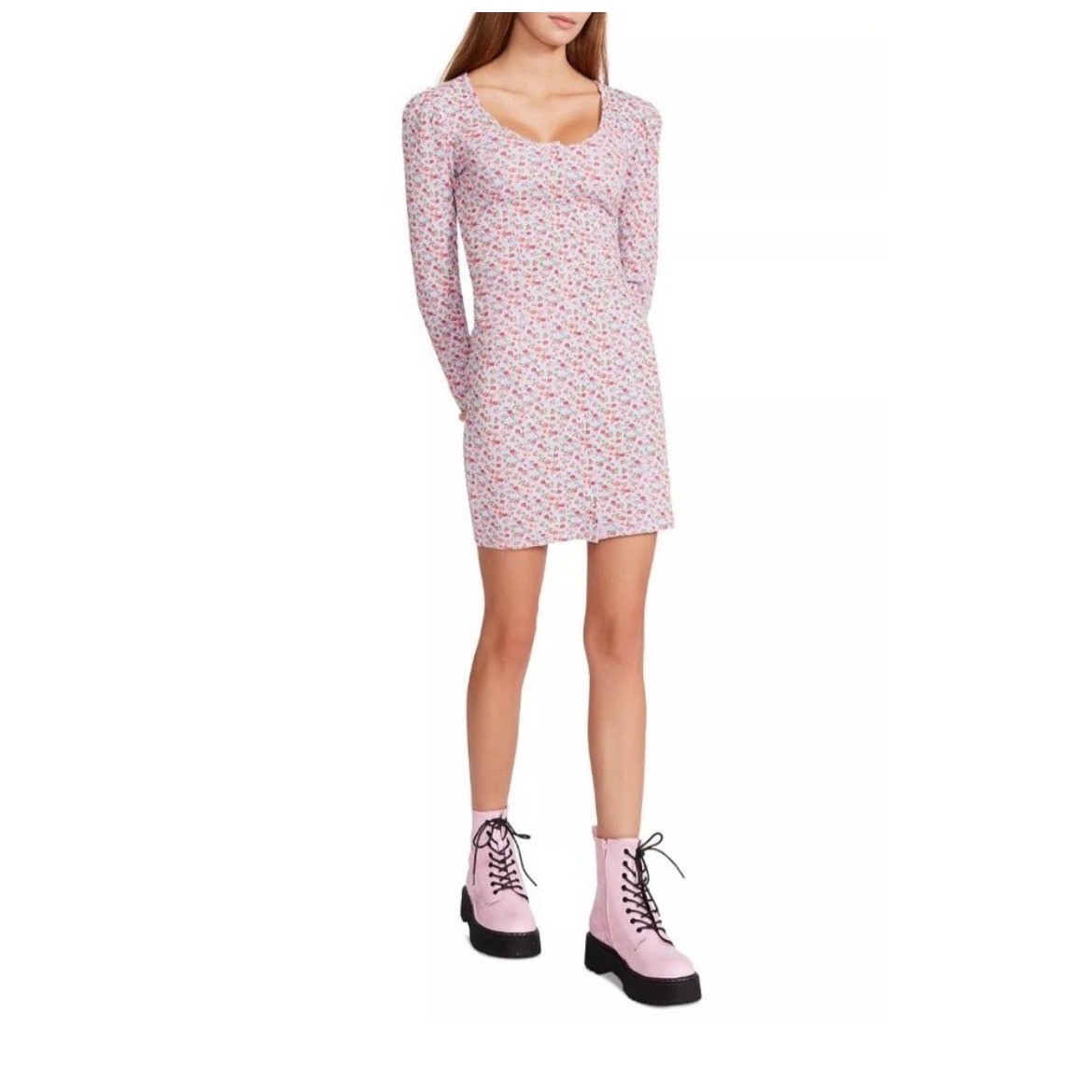 NWT Betsey Johnson Vintage Printed Heathered Thermal Snap Long Sleeve Dress Sz M