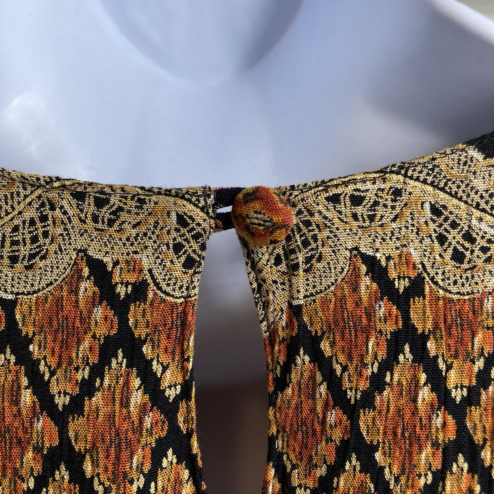 VTG 80s Carole Little Orange Baroque Print Midi Dress 14 Boho Regal Cottagecore