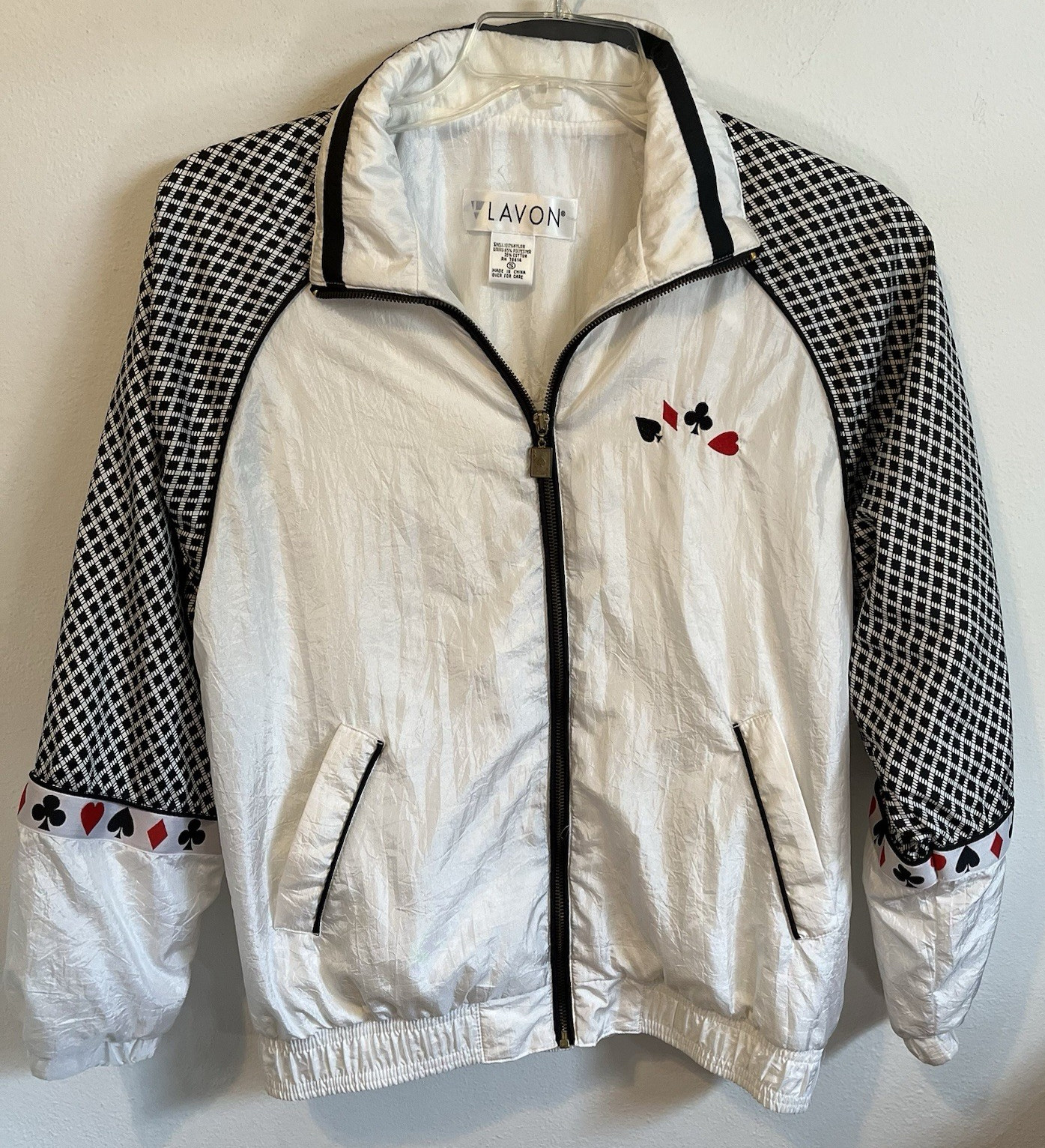Vtg Lavon Womens Sz S Small Jacket Coat Nylon Casino Poker Card Full Zip 90’s
