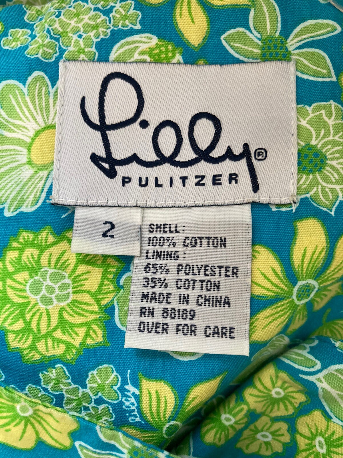 LILLY PULITZER LIME GREEN & AQUA FLORAL SLEEVELESS SUN DRESS – SZ 2