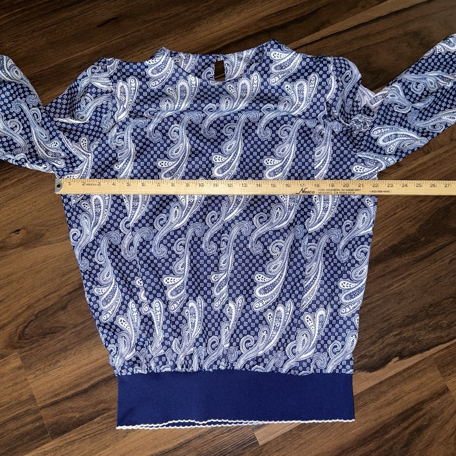 VINTAGE Earth Angel Paisley Pleated Skirt & Blouse Set USA Made Blue White 16W