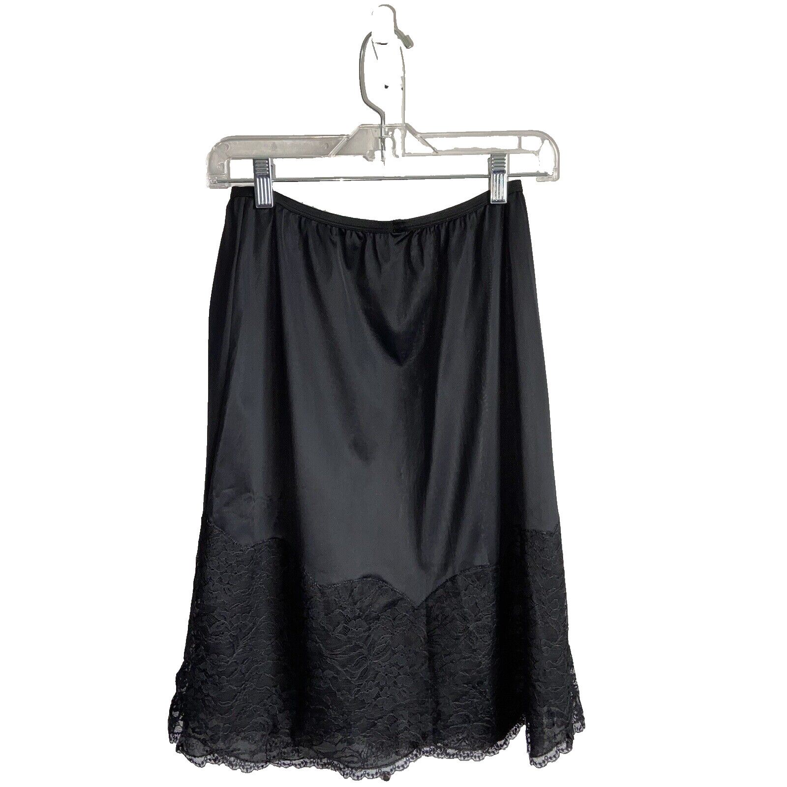 Vtg 1950’s Vanity Fair Black Half Slip Lace Trimmed Tricot Nylon Size Medium