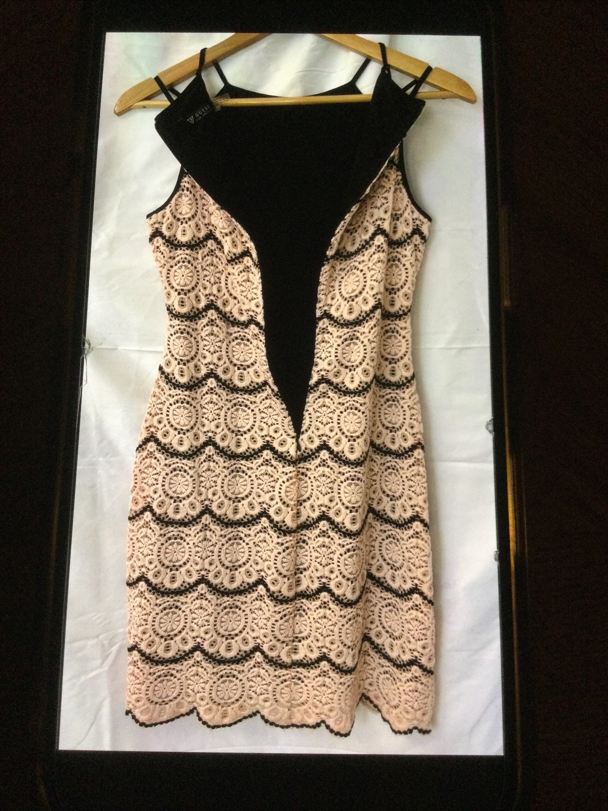 Vtg Guess Cocktail Dress 8 Mini Light Pink Lace Overlay Guess LosAngeles 90s Y2K