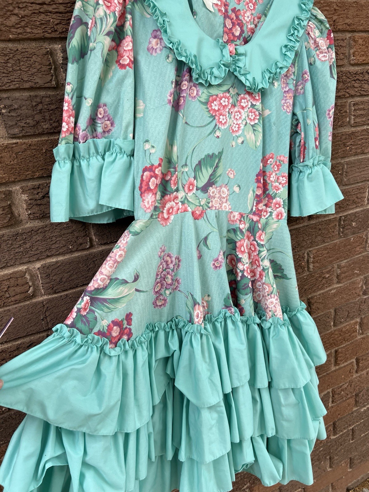80s Vintage Floral Prairie Dress Teired Ruffle Hem CottageCore Tea Party Sz 10