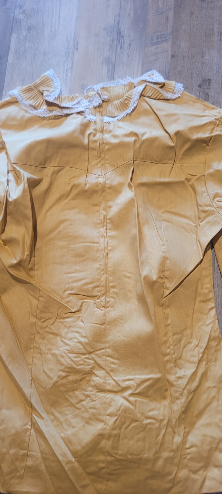 New Vintage H Bar C Womens Yellow Mustard Victorian Ruffle Blouse Shirt Lace