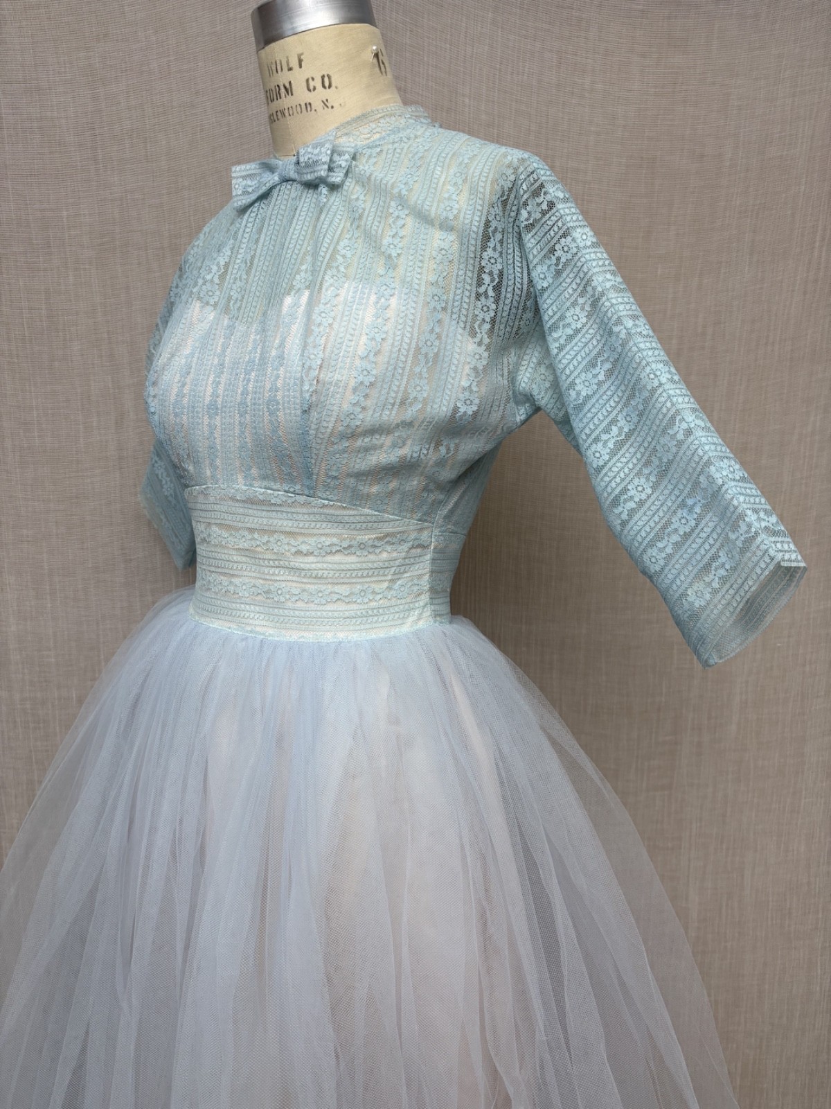 Vintage 1950s Lace Tulle Illusion Dress Wedding Bridesmaid Modest Princess XXS