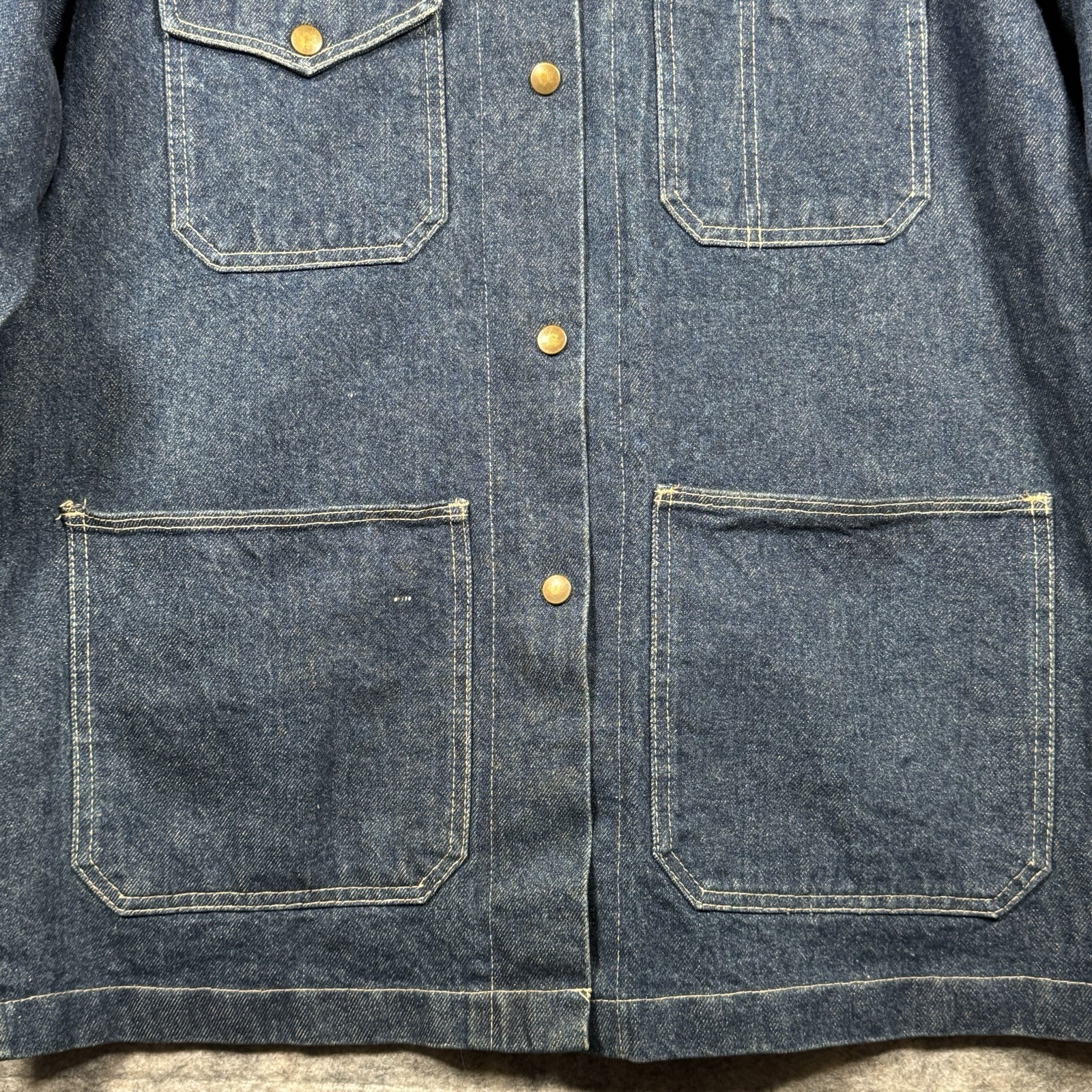 Vintage 90s Womens Avon Denim Chore Coat Size M 24×32 Corduroy Collar Pockets