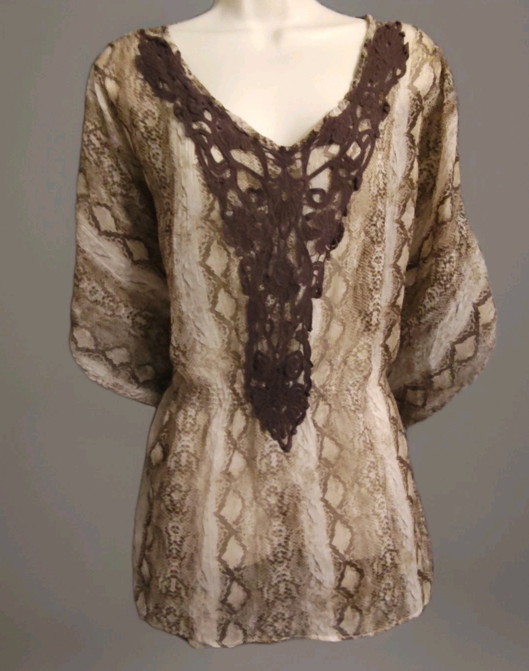 Y2k Vtg Dots Womens Lightweight Sheer Snake Skin Print Kimono Boho Hippie Tunic