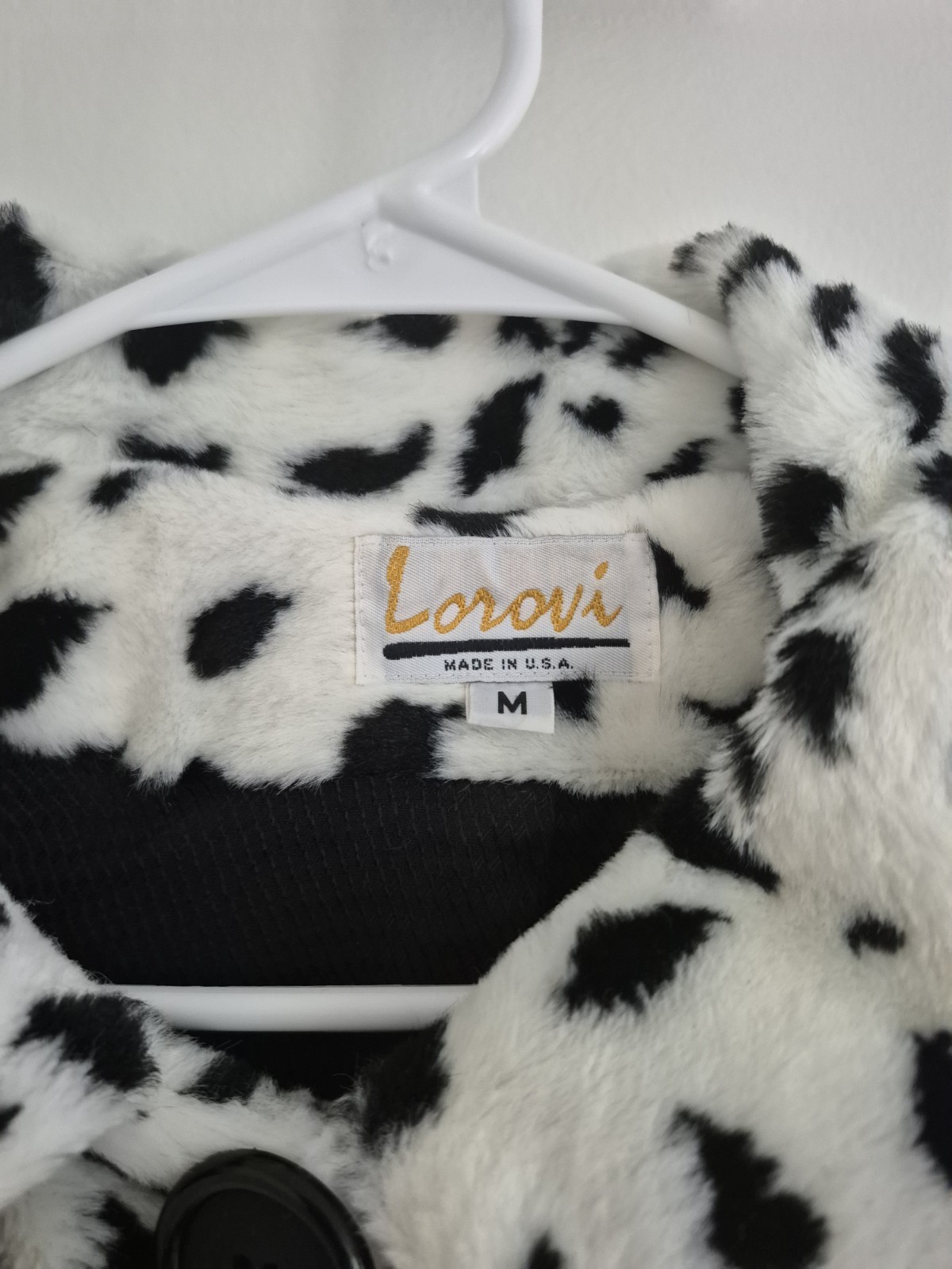 Vintage 70s 80s LOROVI Dalmatian Print Faux Fur Coat Jacket Made in USA Size M