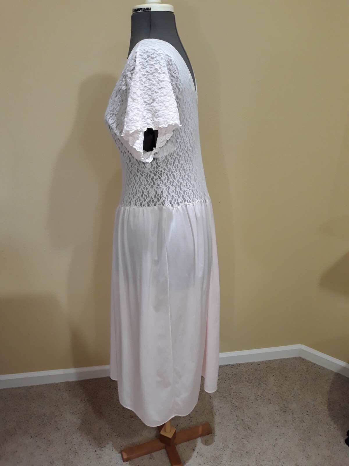 Vtg 80s Cinema Etoile Pink Maxi Nightgown Sexy Lace & Satin L Hollywood Glamour