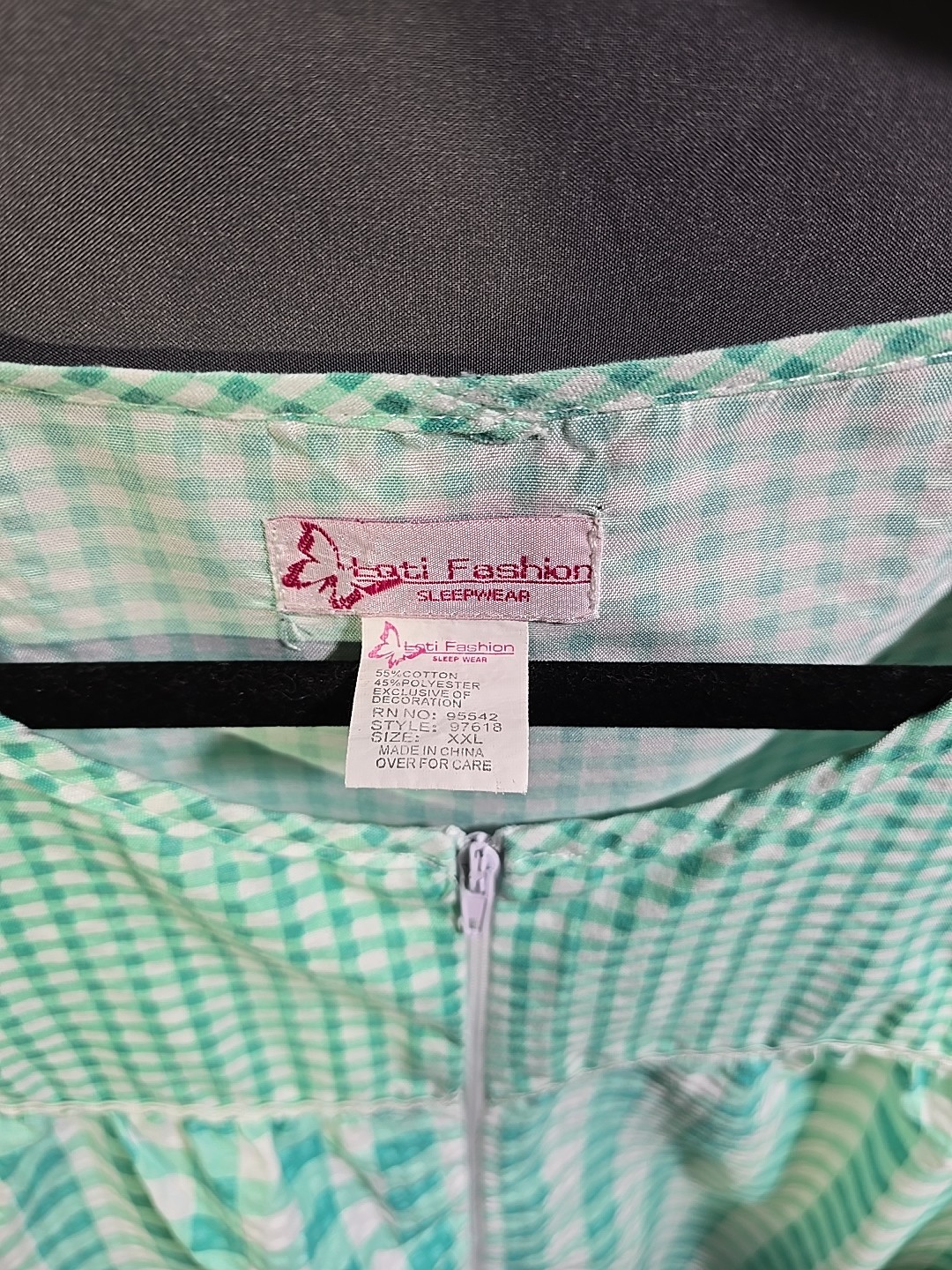 Sexy Retro Housecoat Housedress 1/2 Zip With Pockets Green Gingham 2X
